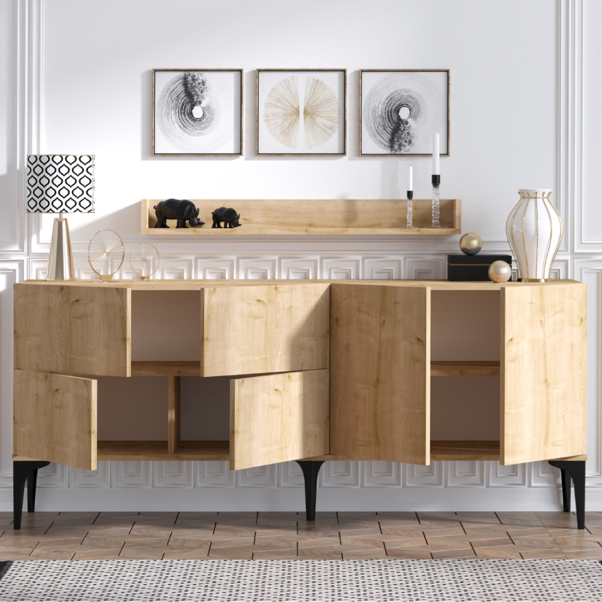 Voir la diapositive 5 : CONCEPT USINE Ensemble buffet et étagère murale assen