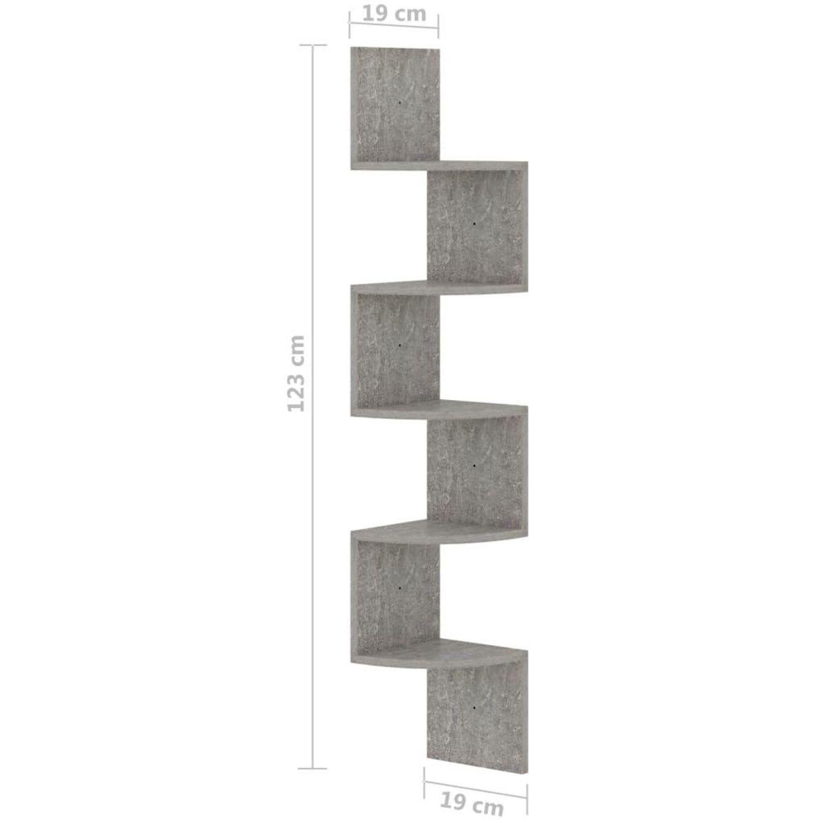 VIDAXL Etagere d'angle murale gris beton 19x19x123cm bois d'ingenierie