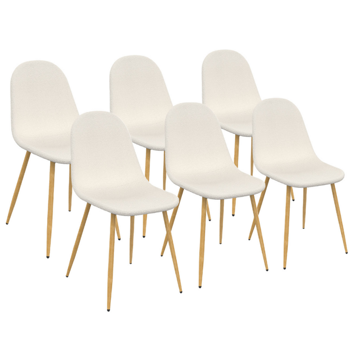 ID MARKET Lot de 6 chaises DARI en tissu bouclette pour salle à manger