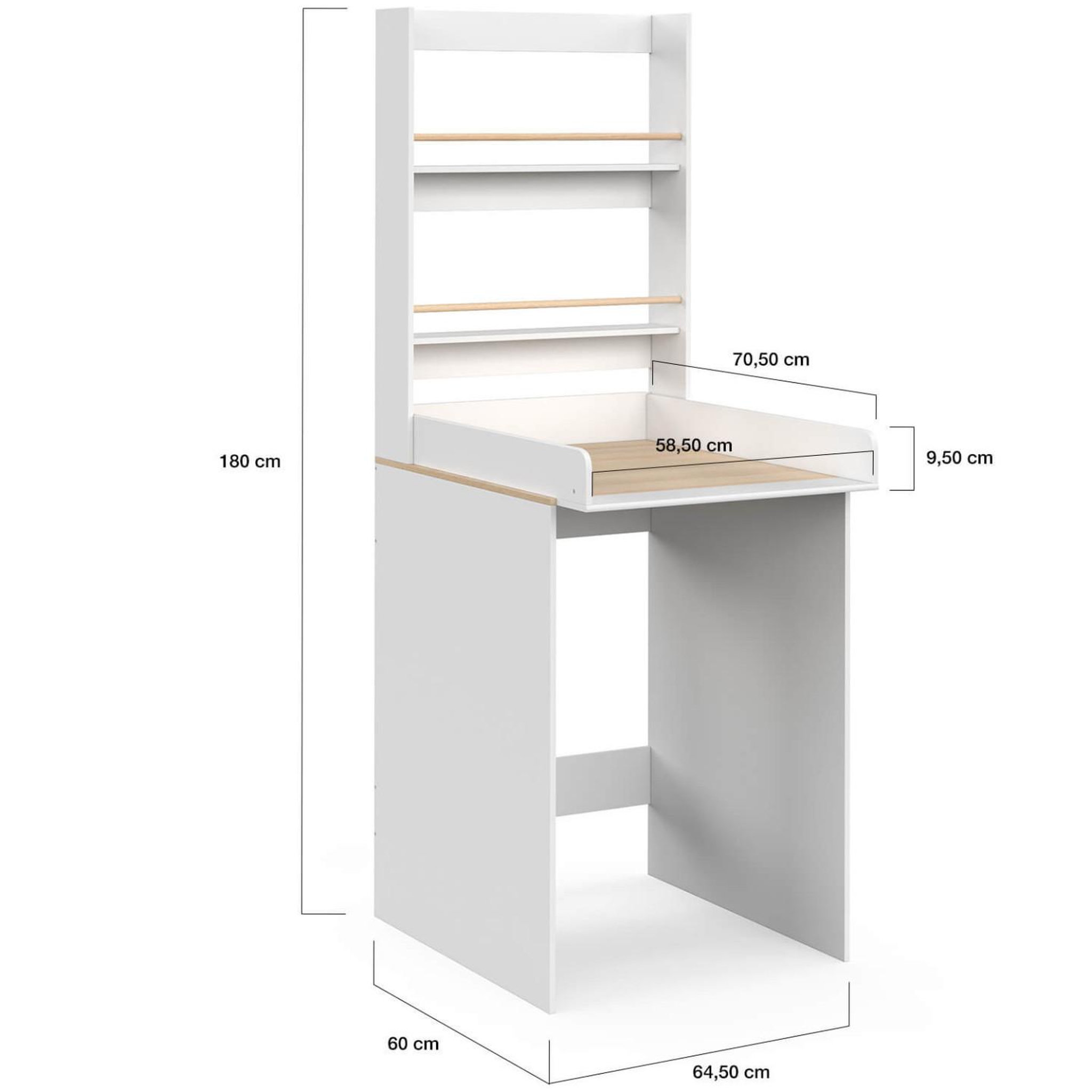 Voir la diapositive 5 : ID MARKET Table à langer évolutive AMBRE dessus machine à laver façon hêtre et blanc 2 étagères et plan à langer amovible