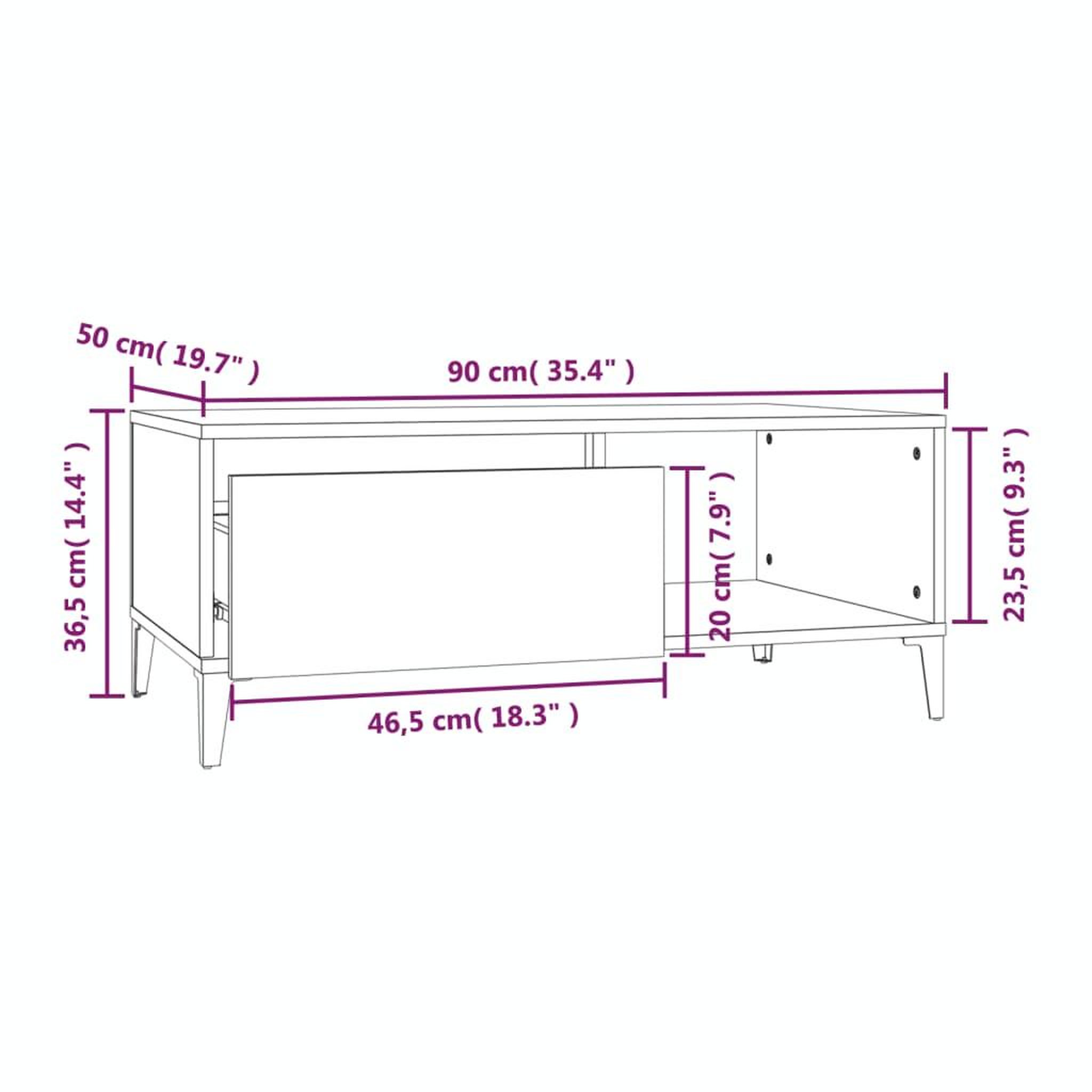 Voir la diapositive 6 : VIDAXL Table basse Blanc brillant 90x50x36,5 cm Bois d'ingenierie