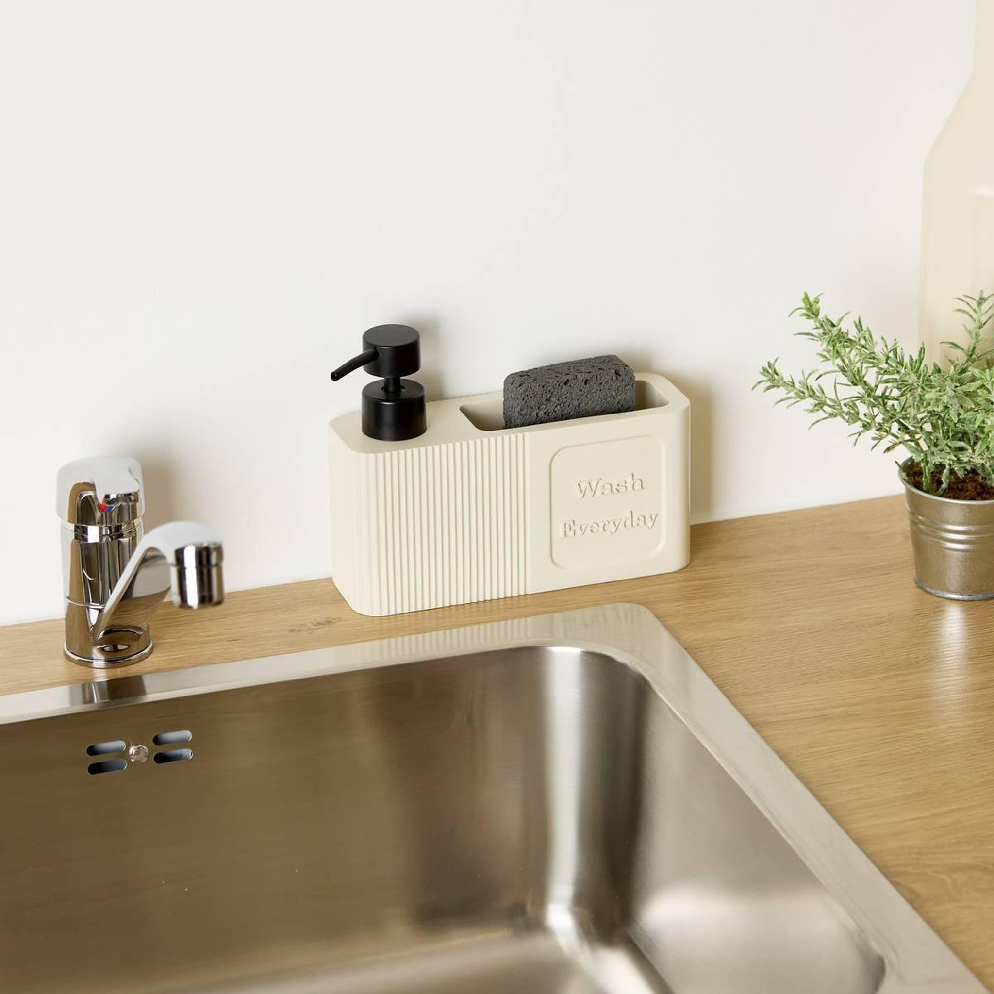 Voir la diapositive 4 : FIVE Distributeur de Savon Avec Éponge  Terra  19cm Argile
