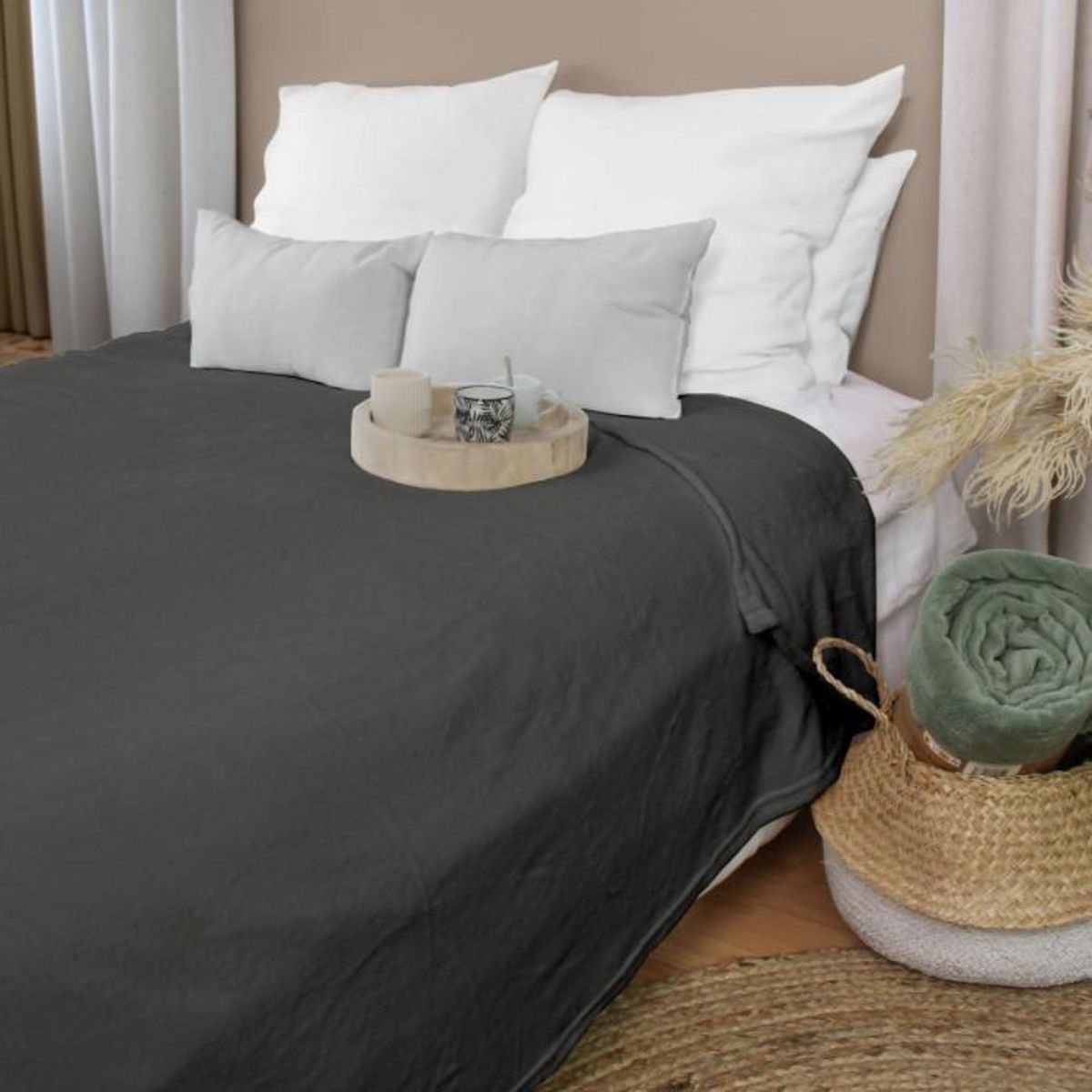 Paris Prix Plaid Polaire XL Uni  Coral Fleece  180x220cm Gris Foncé