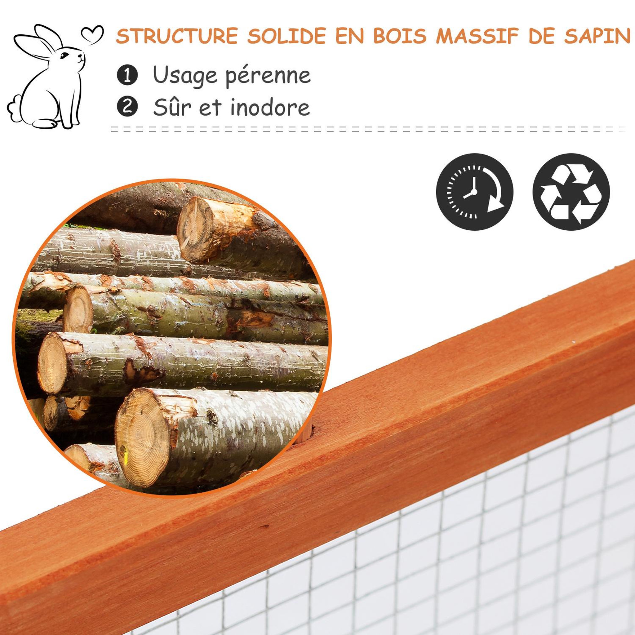 Voir la diapositive 6 : PAWHUT Clapier cage à lapins extérieur intérieur 2 portes supérieures 181l x 100l x 48h cm bois massif pin