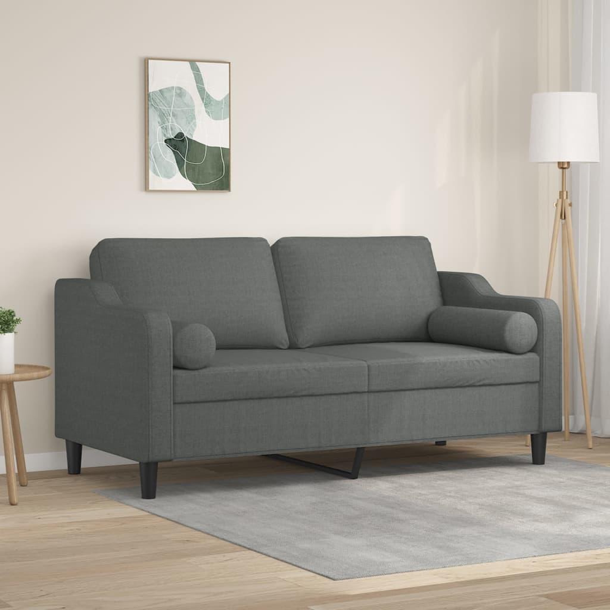 VIDAXL Canape 2 places avec oreillers gris fonce 140 cm tissu