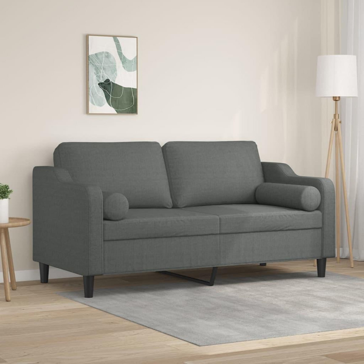 VIDAXL Canape 2 places avec oreillers gris fonce 140 cm tissu