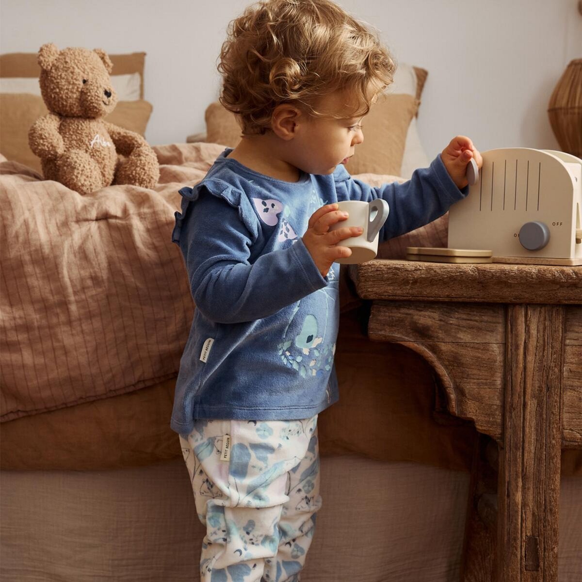 Petit Béguin Pyjama bébé 2 pièces en velours avec pieds Polarmoon