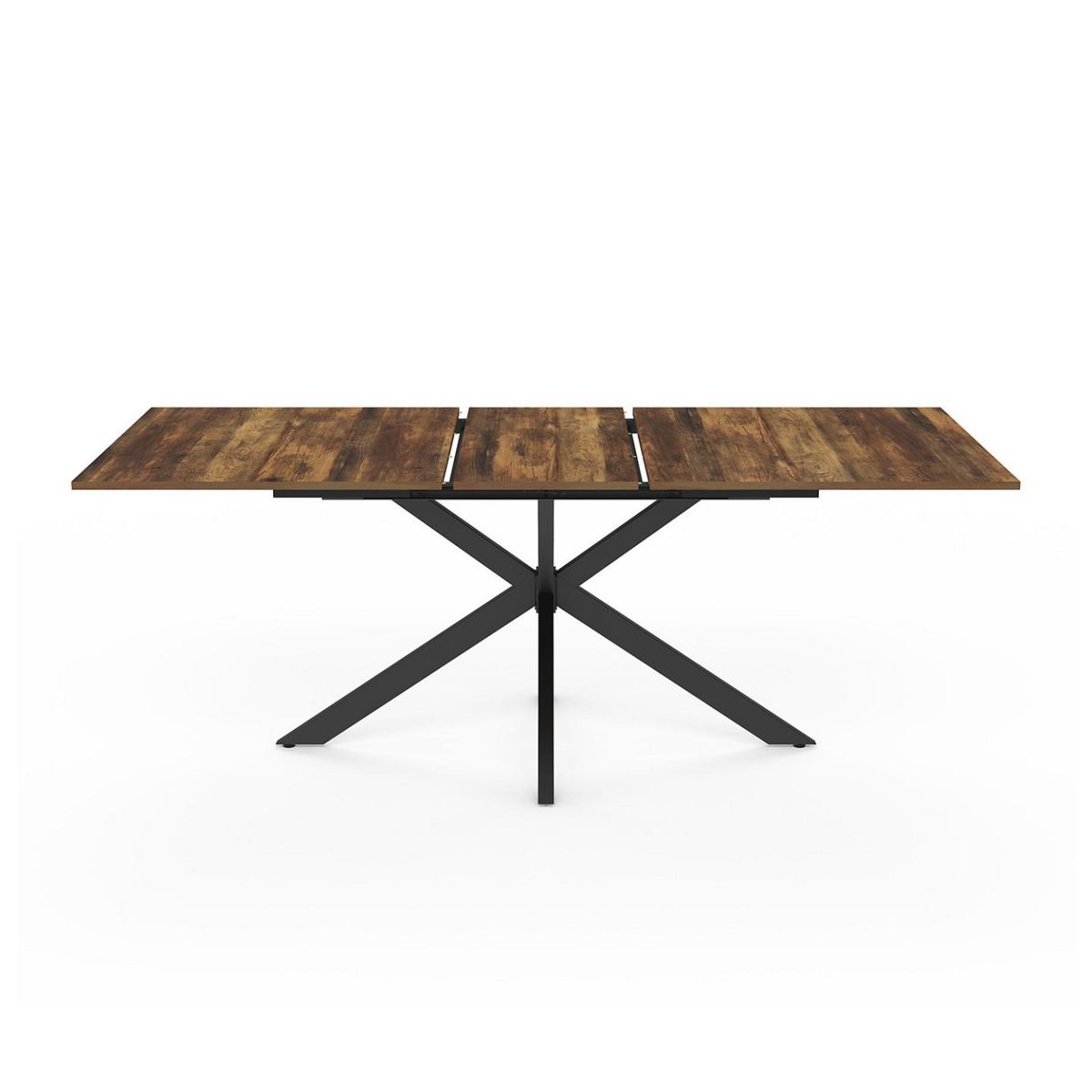 ID MARKET Table à manger extensible rectangle ALIX plateau HAWKINS 6-10 personnes bois foncé et noir 160-200 cm