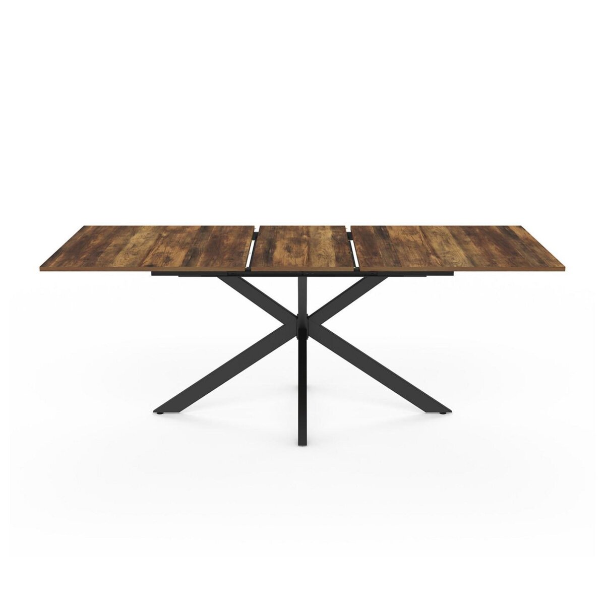 ID MARKET Table à manger extensible rectangle ALIX plateau HAWKINS 6-10 personnes bois foncé et noir 160-200 cm