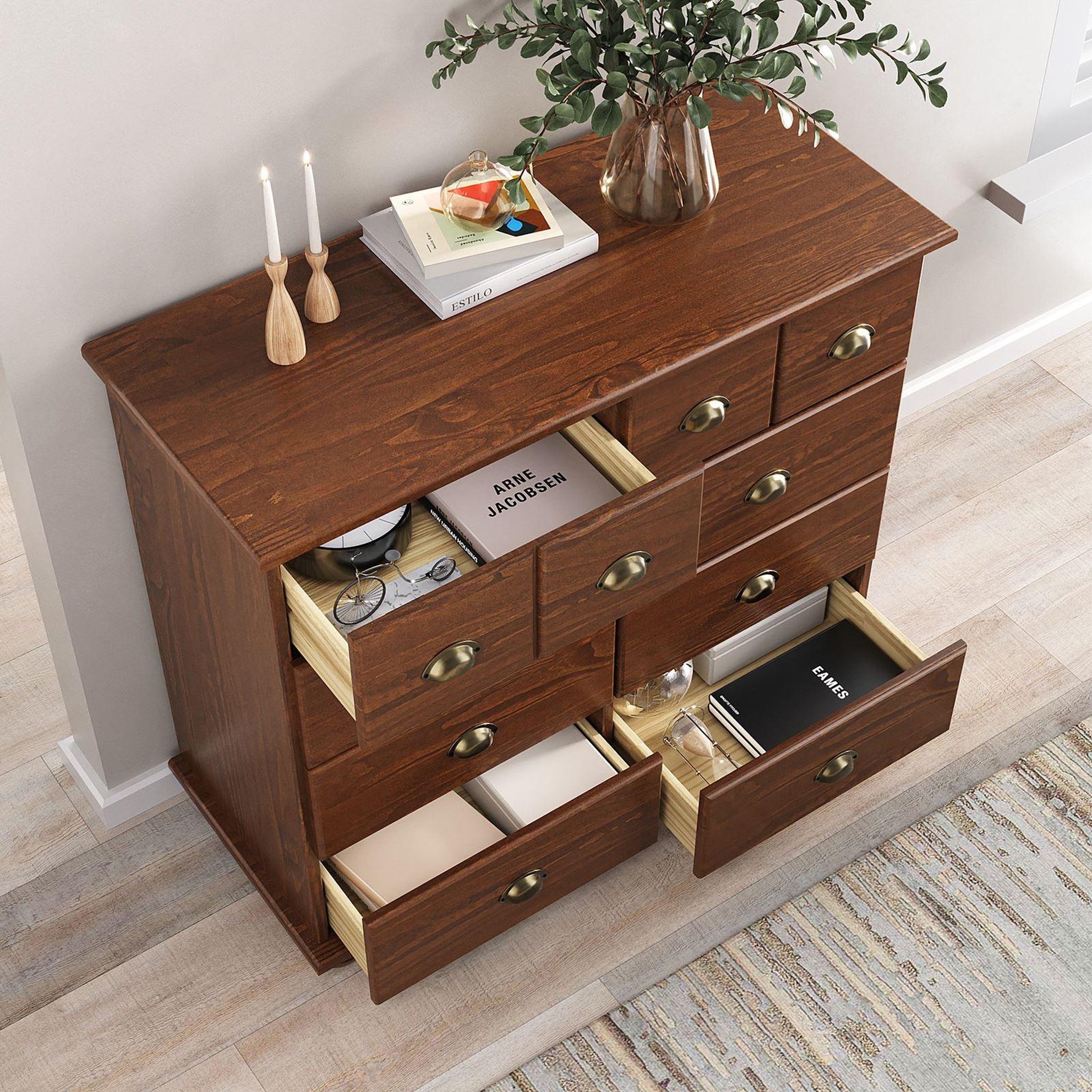 Voir la diapositive 4 : IDIMEX Commode apothicaire COLMAR en pin massif, 8 tiroirs