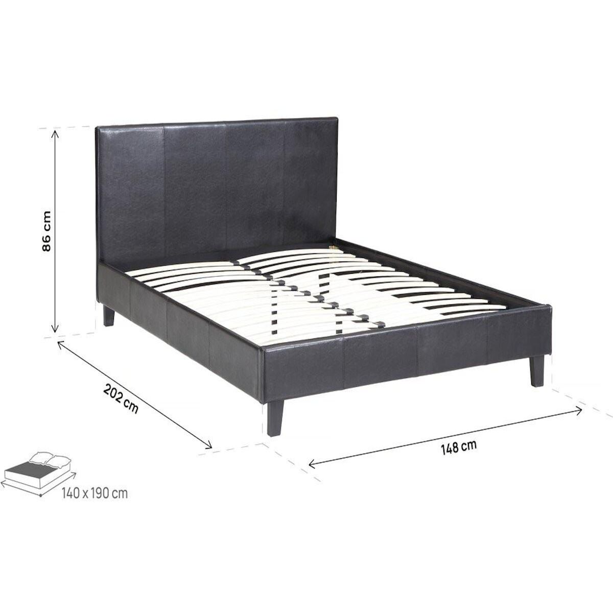 Habitat et Jardin Lit  Lina  - 140 x 190 cm - Noir