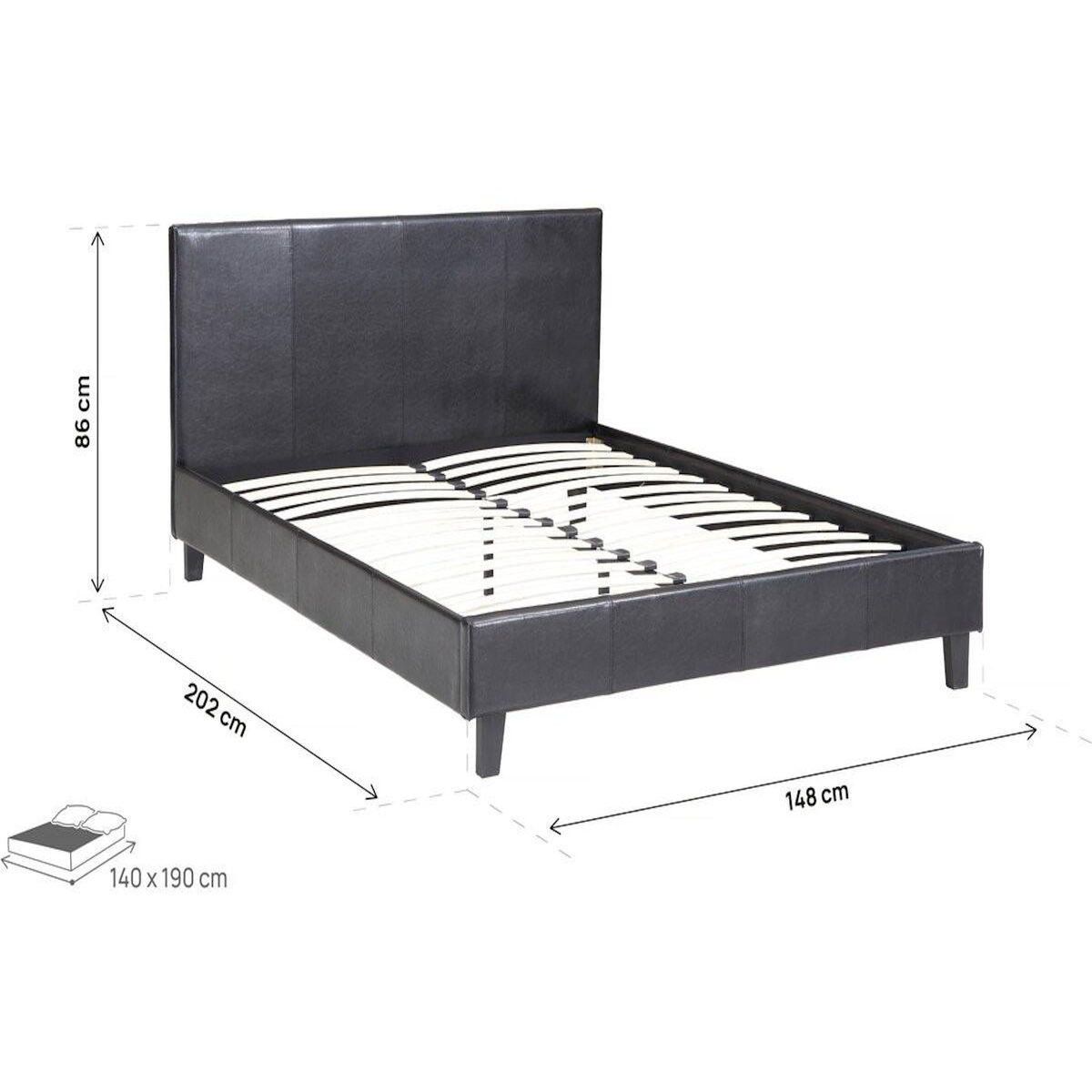 Habitat et Jardin Lit  Lina  - 140 x 190 cm - Noir