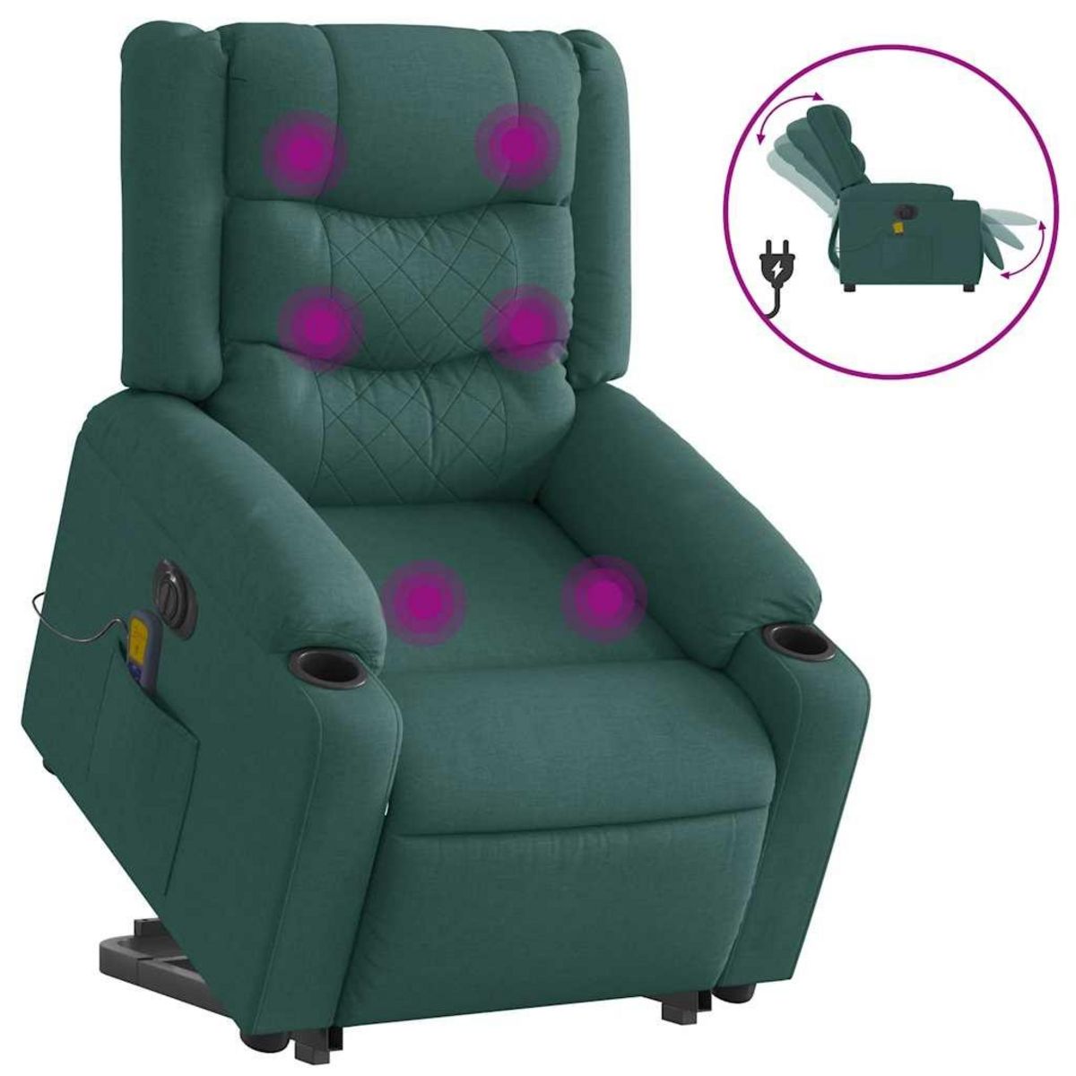 VIDAXL Fauteuil inclinable de massage electrique Vert fonce Tissu