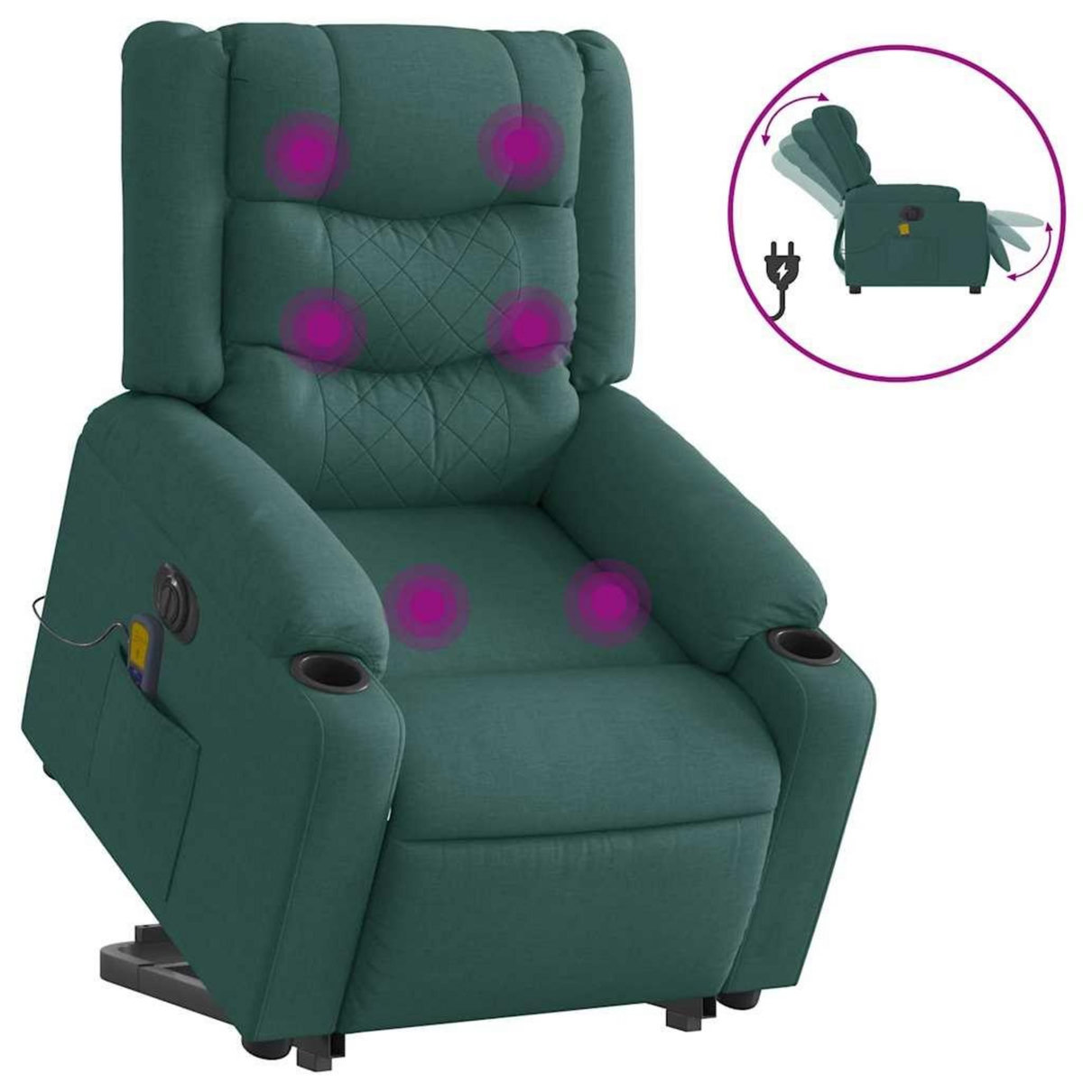 VIDAXL Fauteuil inclinable de massage electrique Vert fonce Tissu
