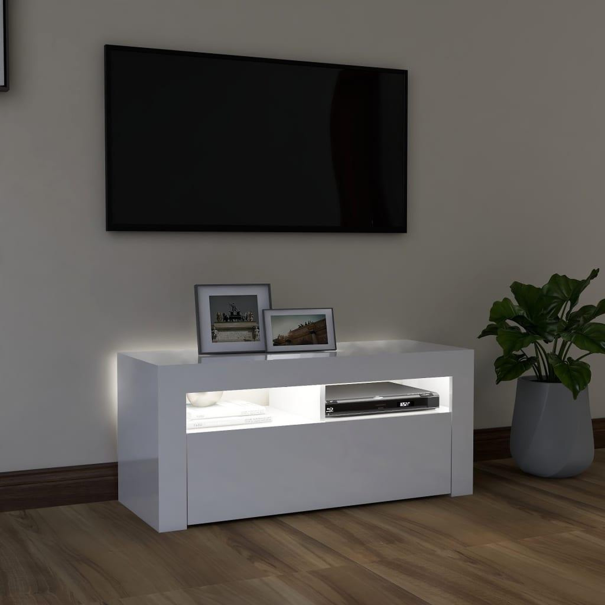 Voir la diapositive 3 : VIDAXL Meuble TV avec lumieres LED blanc brillant 90x35x40 cm