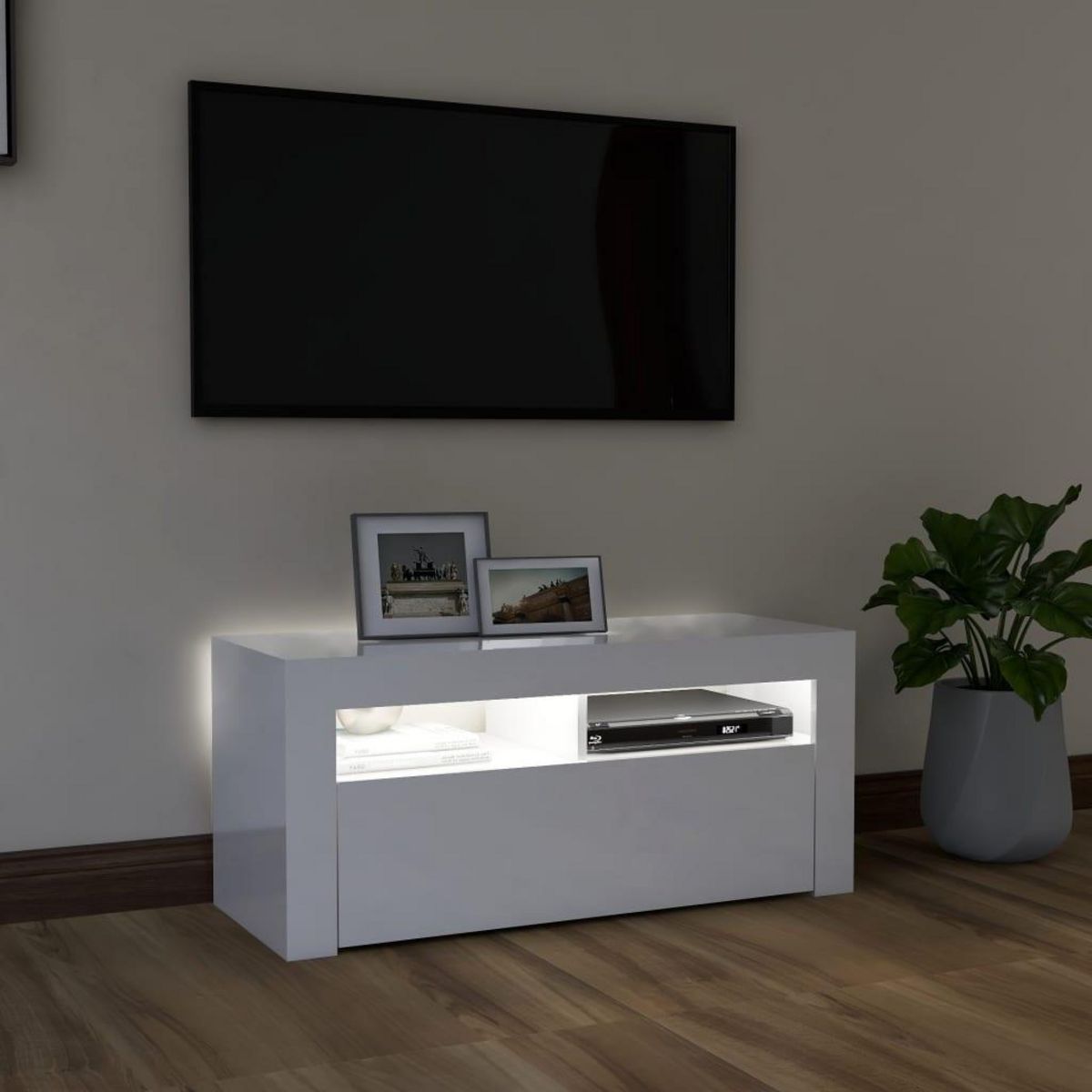VIDAXL Meuble TV avec lumieres LED blanc brillant 90x35x40 cm