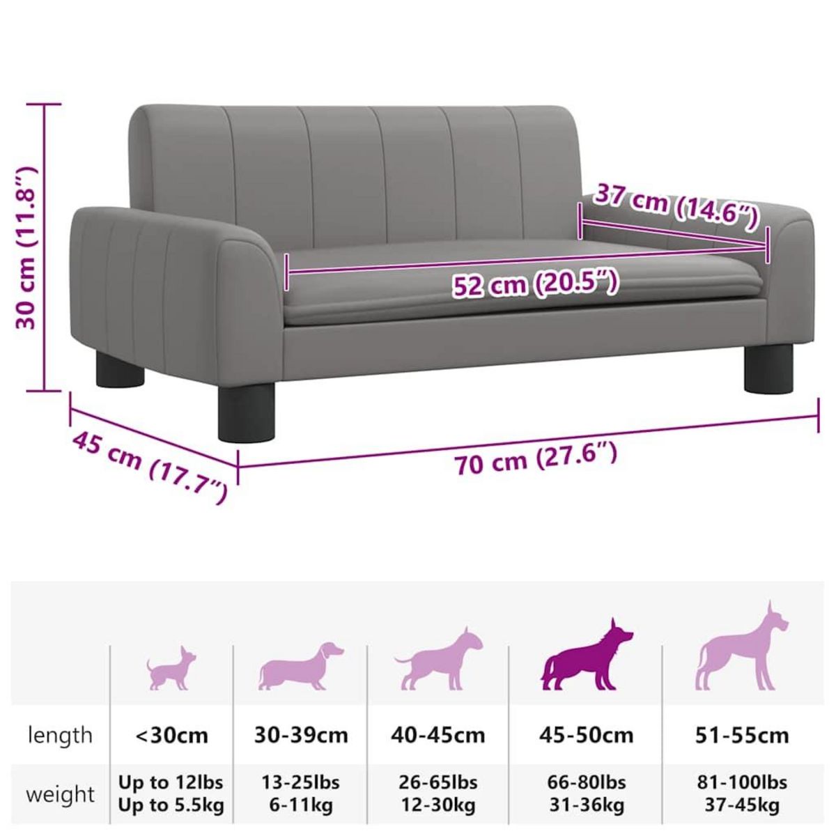 VIDAXL Lit pour chien gris 70x45x30 cm similicuir