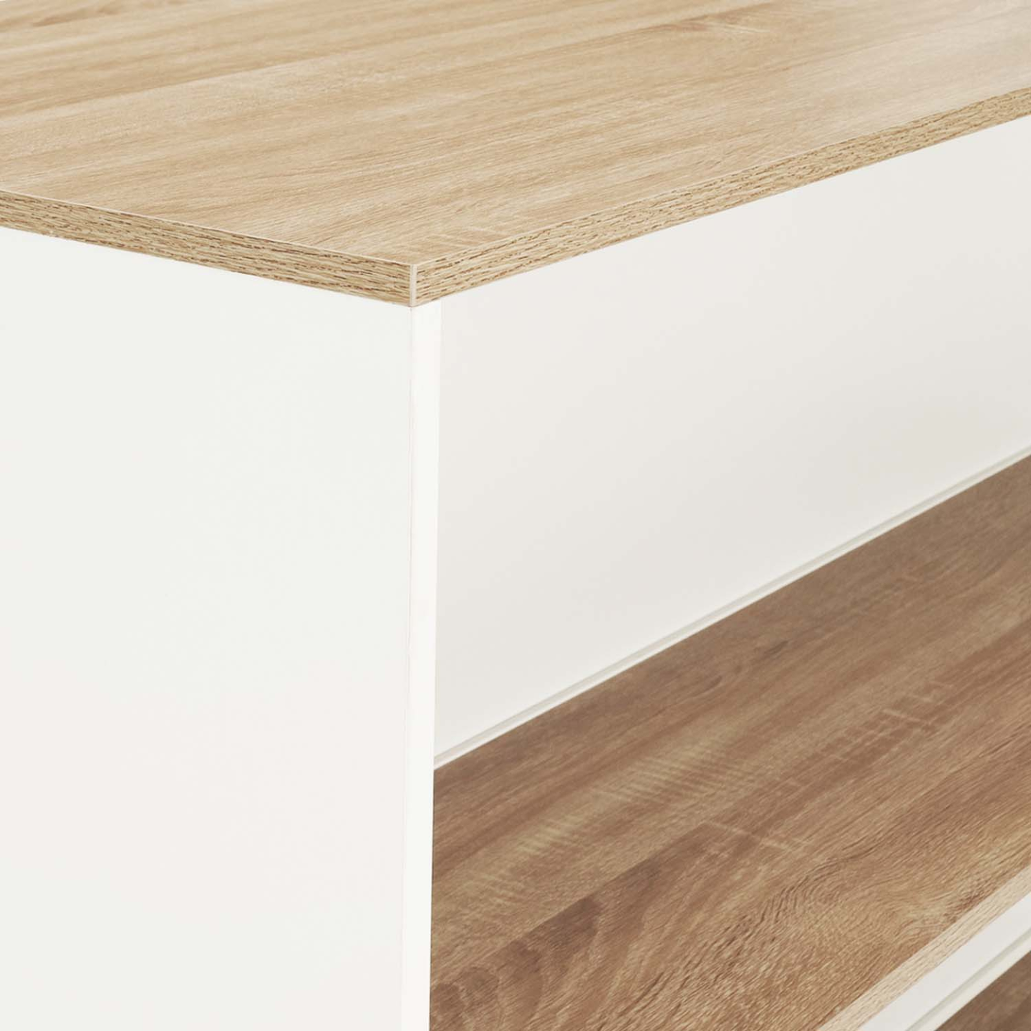 Voir la diapositive 6 : ID MARKET Table de bar îlot juno bois blanc et plateau façon hêtre