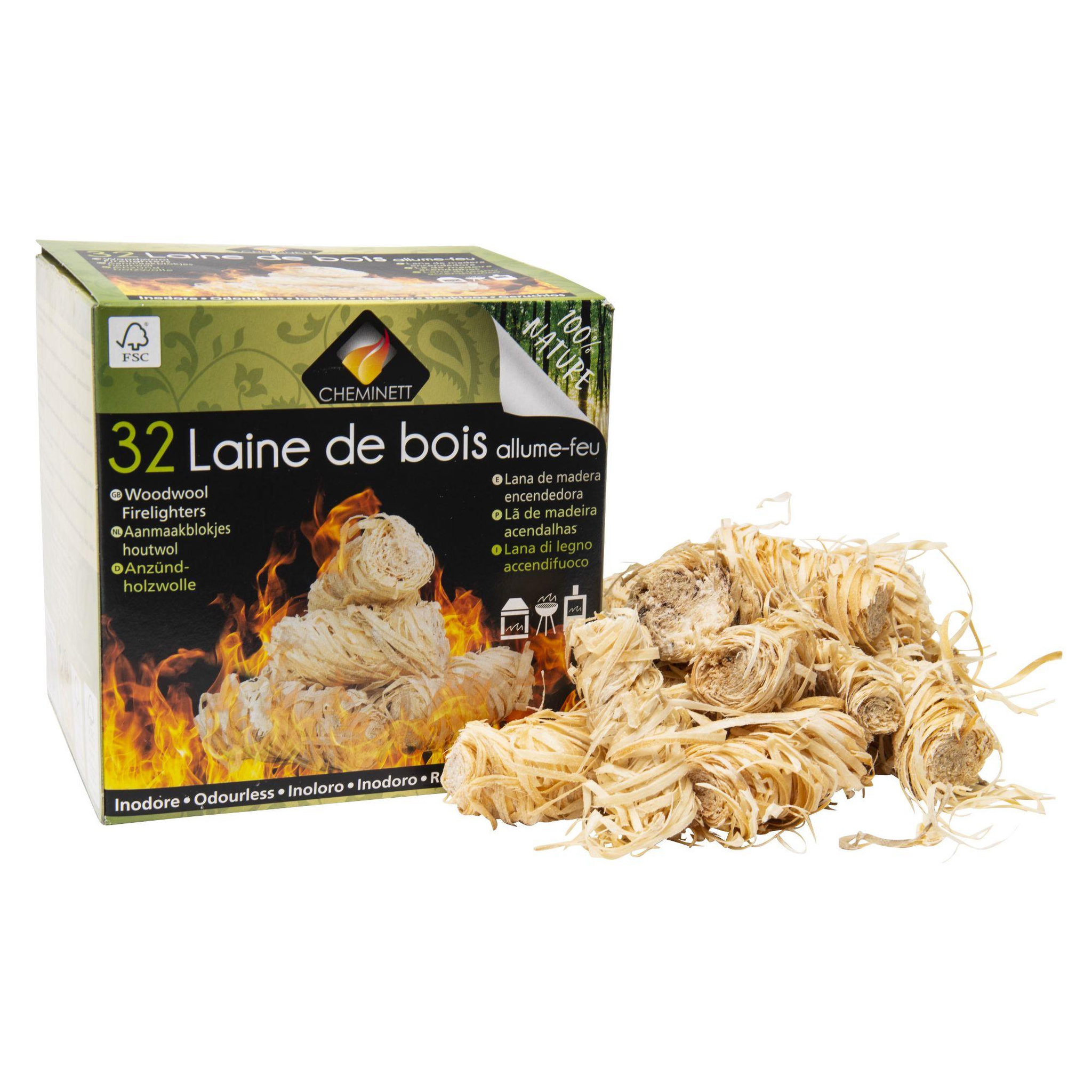 Voir la diapositive 4 : PYROFEU Allume feu laine de bois 100 % végétal  32 pcs