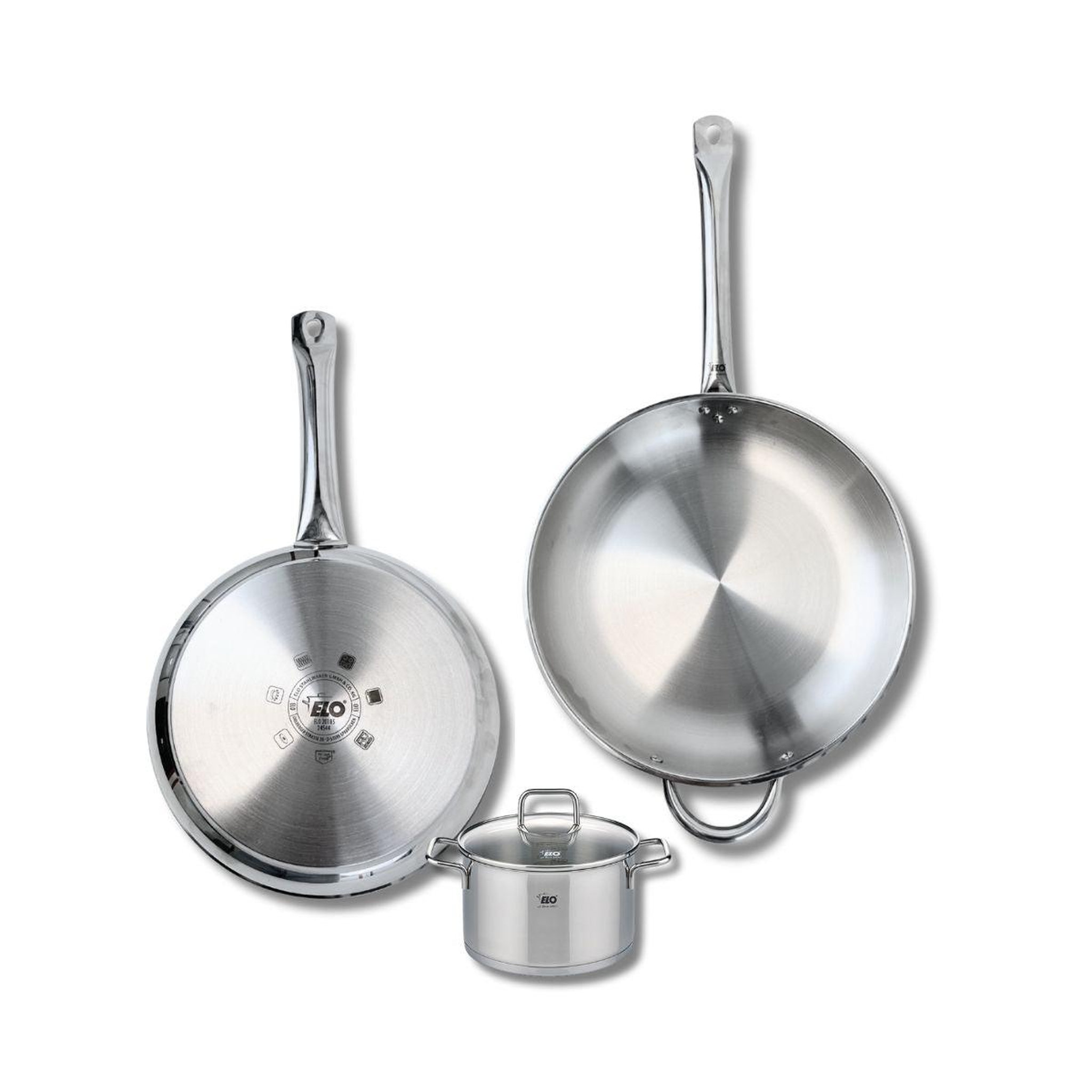 ELO Ensemble de 2 poêles de cuisson 28 et 32 cm et 1 faitout 14 cm elo profi citrin