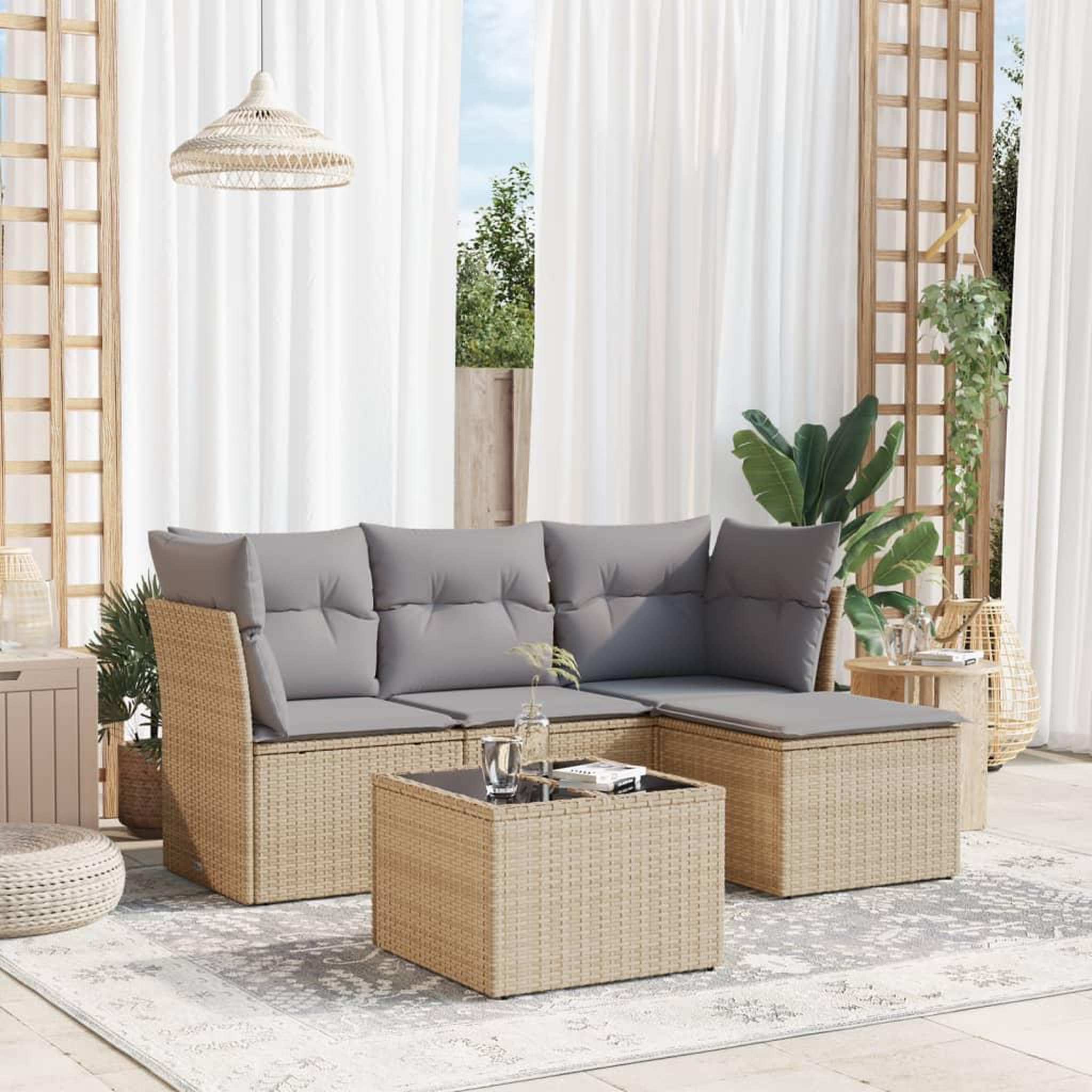 VIDAXL Salon de jardin avec coussins 5 pcs beige resine tressee