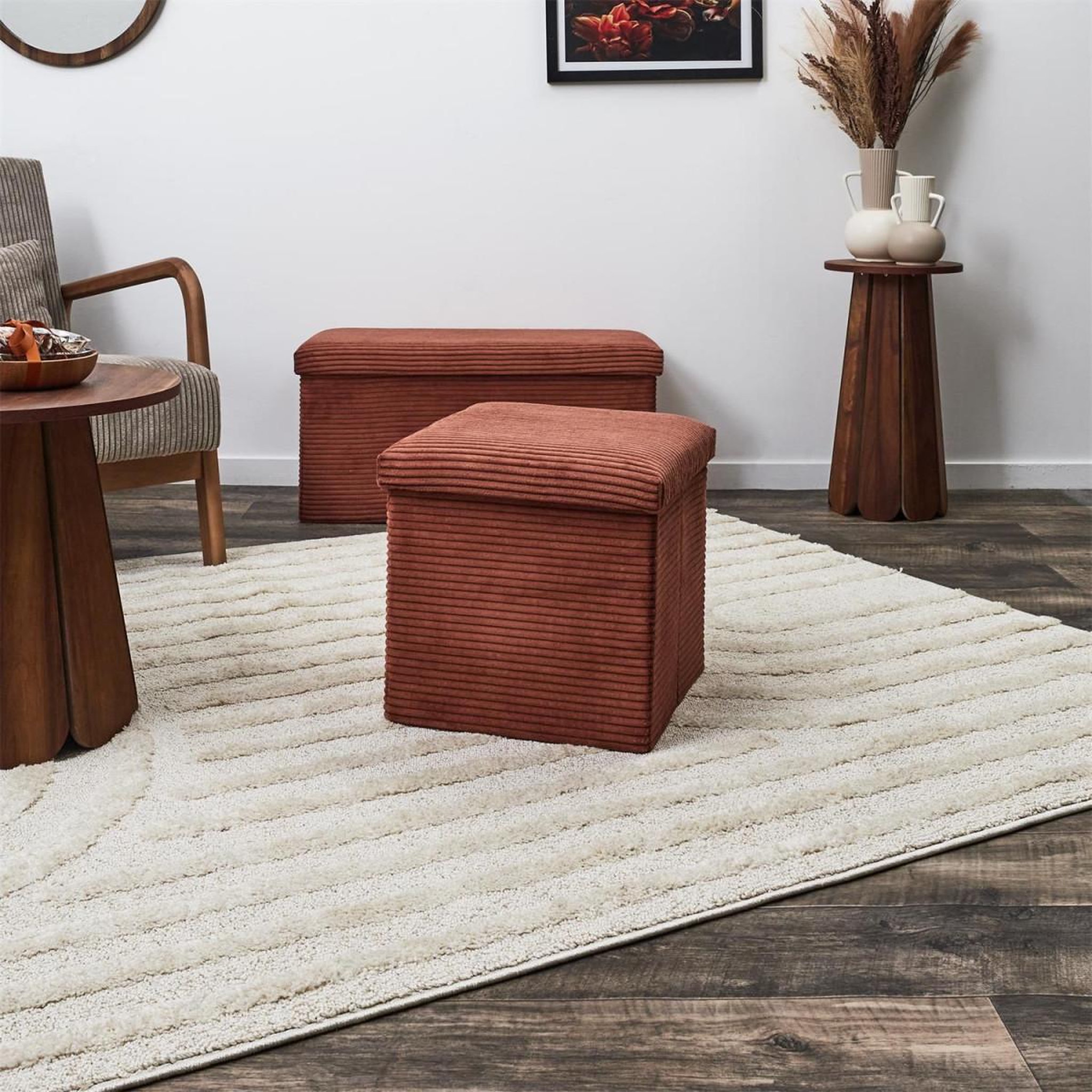 Voir la diapositive 6 : The Home Deco Factory Pouf coffre pliable côtelé  scott  38cm terracotta
