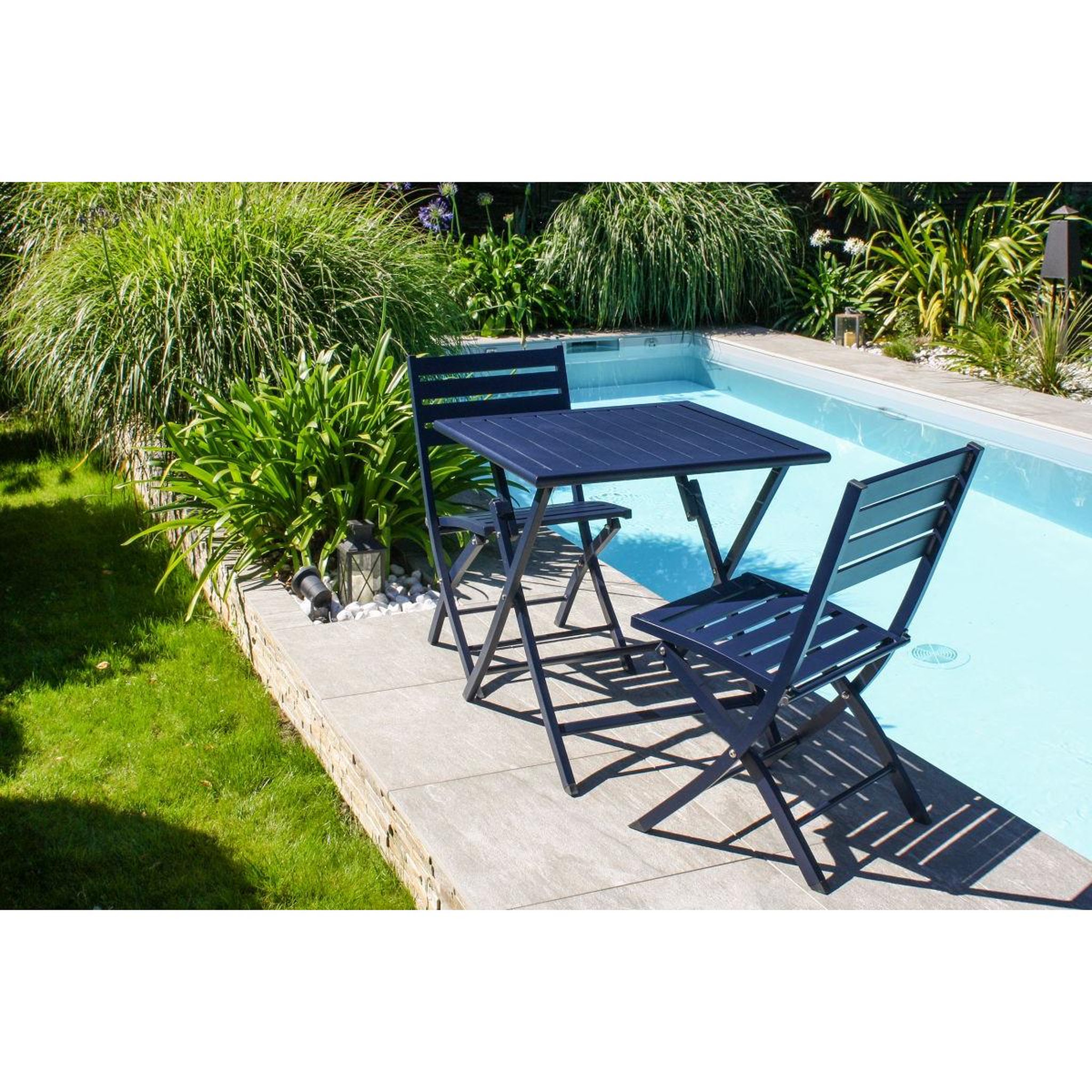 Voir la diapositive 6 : Paris Prix Ensemble table de jardin pliante & 2 chaises  marius  70cm bleu marine