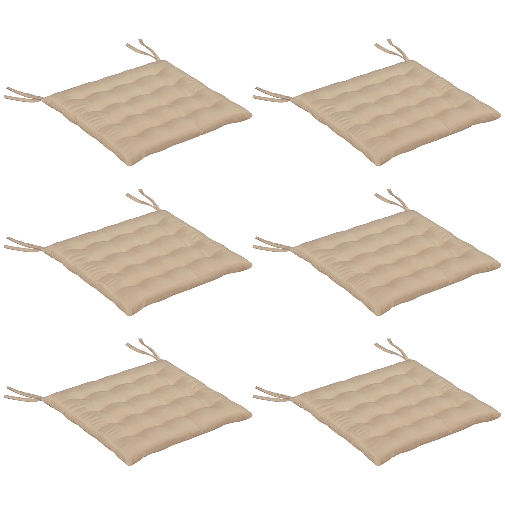 OUTSUNNY Lot de 6 coussins de chaises de jardin avec attaches kaki