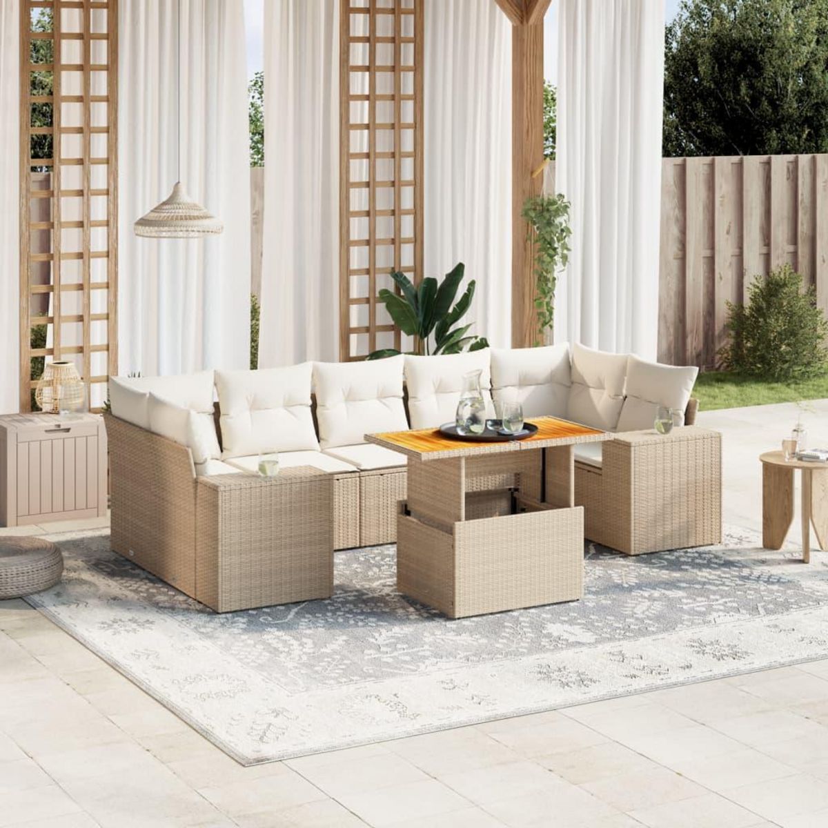VIDAXL Salon de jardin avec coussins 8 pcs beige resine tressee