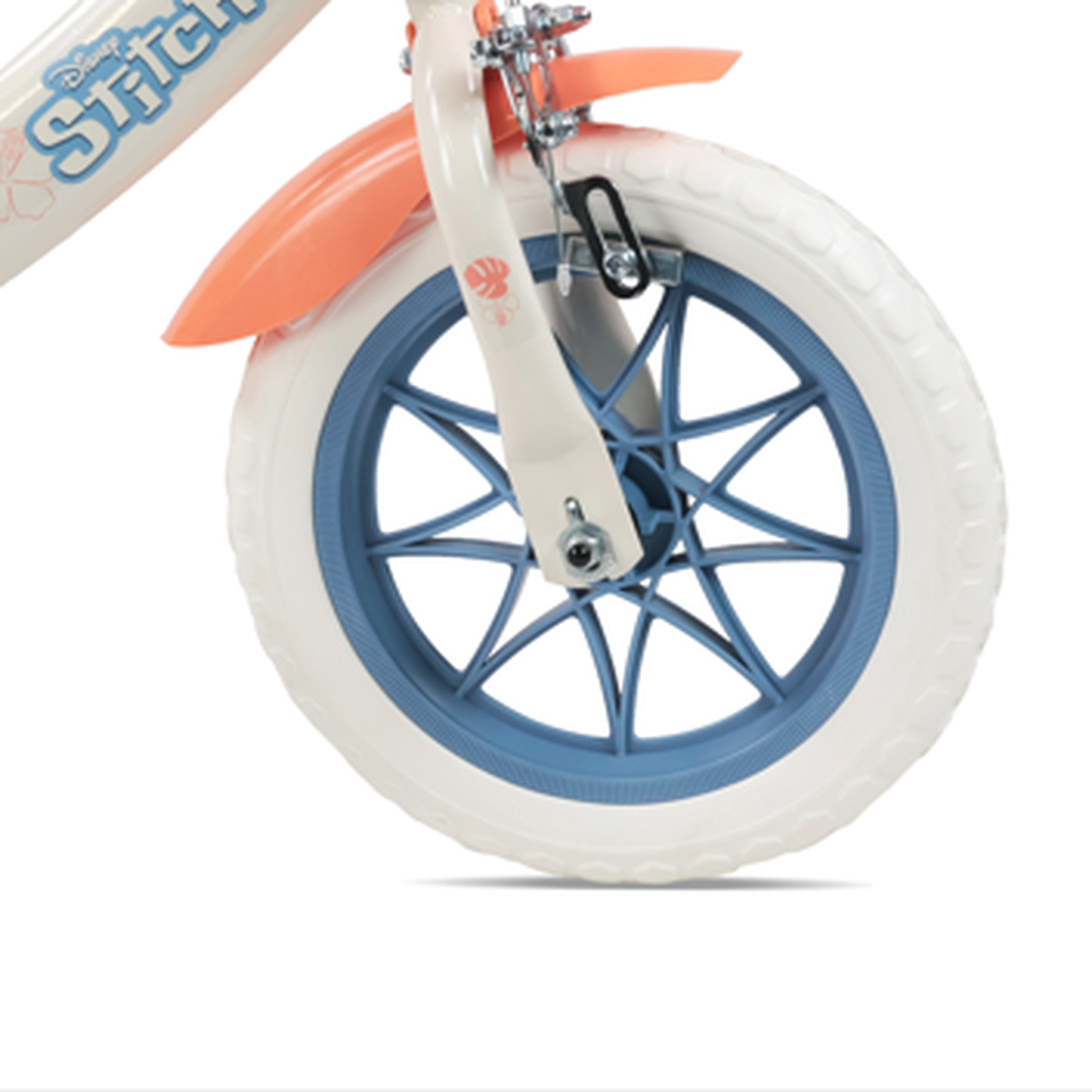 Voir la diapositive 4 : DISNEY Vélo enfant 12'' STITCH / DISNEY (Taille enfant < 95 cm) avec 1 frein, panier avant, porte poupée, stabilisateurs & Casque inclus !