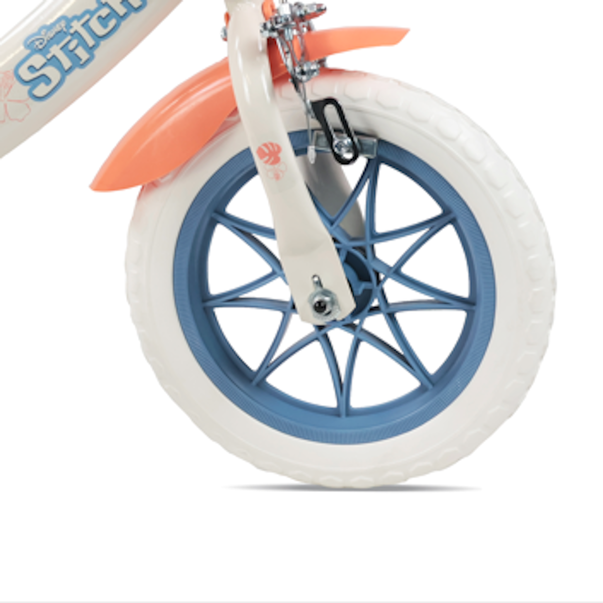 DISNEY Vélo enfant 12'' STITCH / DISNEY (Taille enfant < 95 cm) avec 1 frein, panier avant, porte poupée, stabilisateurs & Casque inclus !