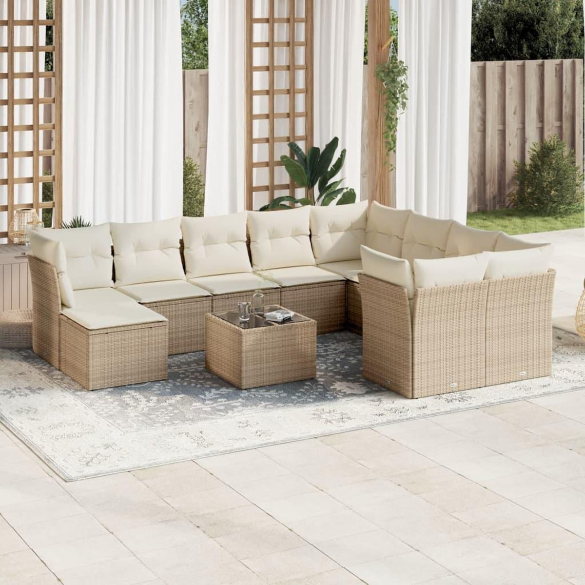 VIDAXL Salon de jardin 11 pcs avec coussins beige resine tressee
