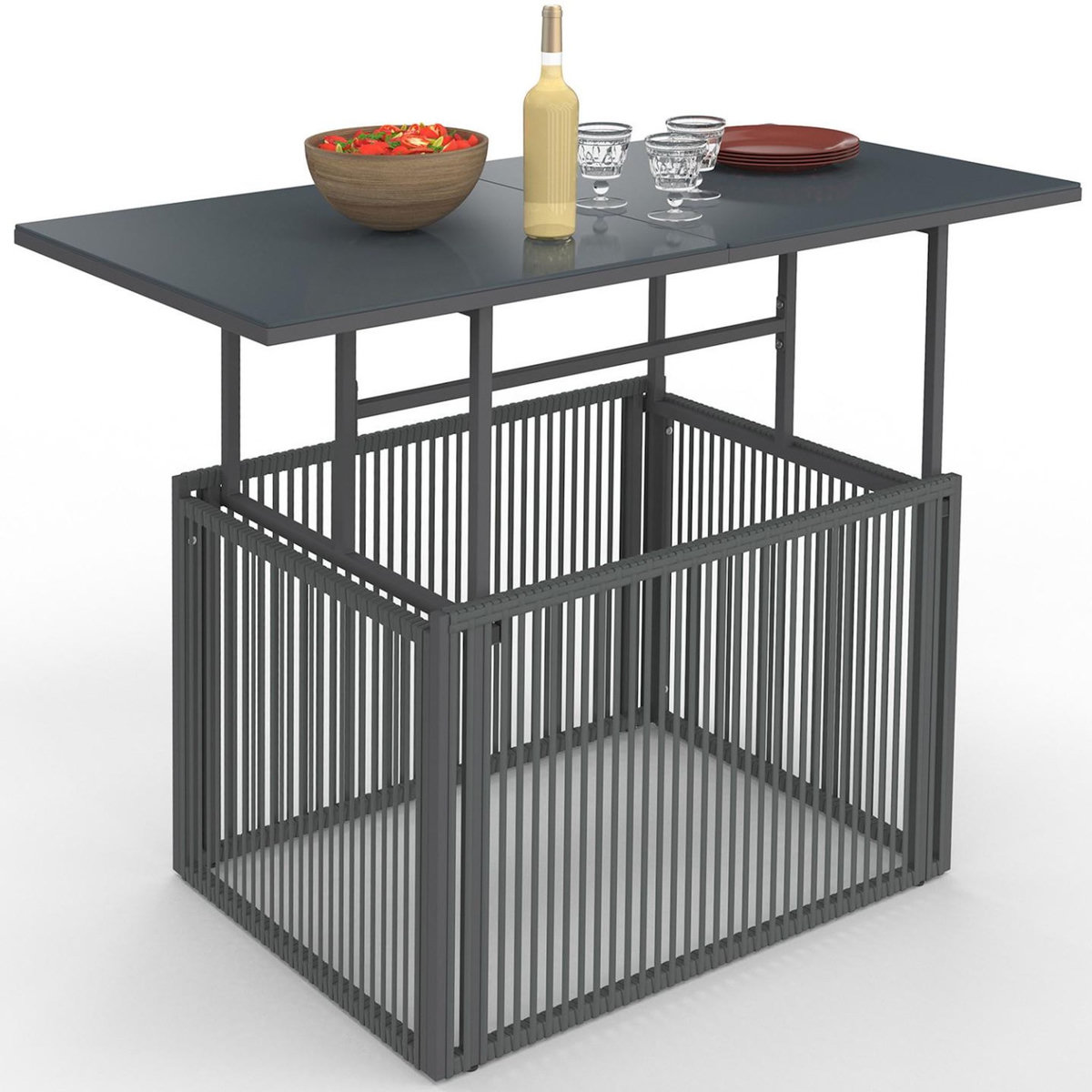 ID MARKET Table basse de jardin relevable rectangulaire 100 cm RIO structure métal et cordage gris anthracite