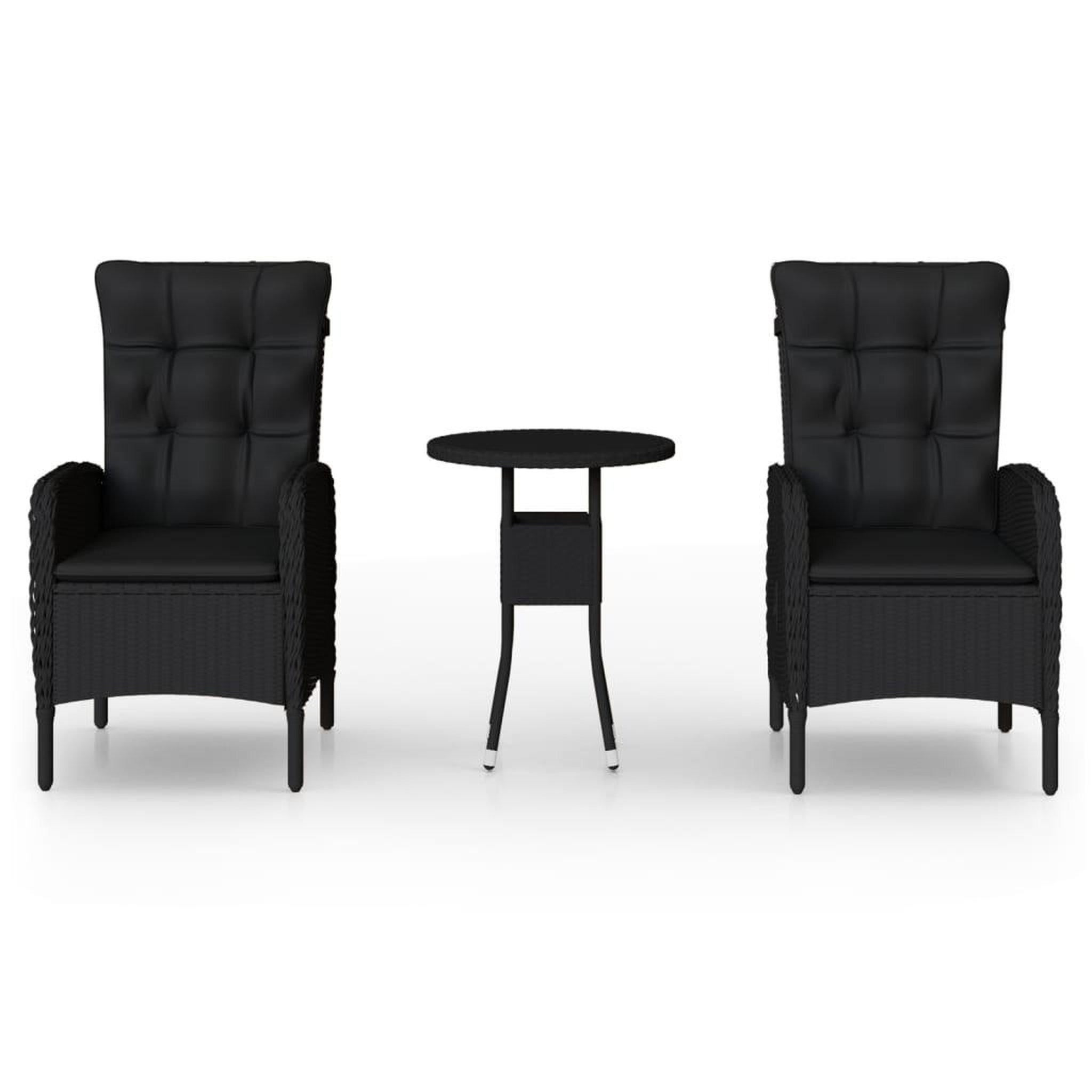 Voir la diapositive 2 : VIDAXL Ensemble de bistro de jardin 3 pcs Resine tressee Noir