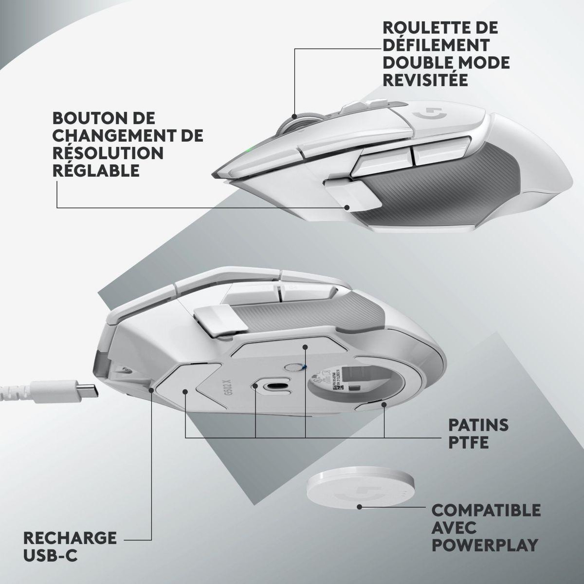Voir la diapositive 5 : Logitech Souris Gamer Sans Fil G502X Lightspeed Blanc