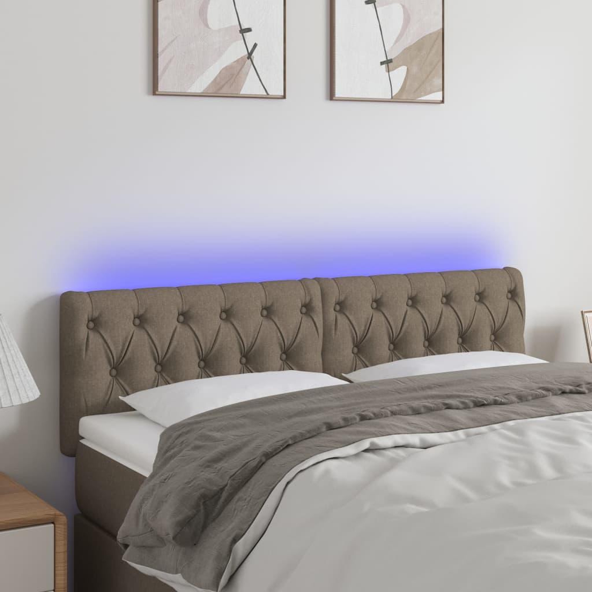 Voir la diapositive 1 : VIDAXL Tete de lit a LED Taupe 144x7x78/88 cm Tissu