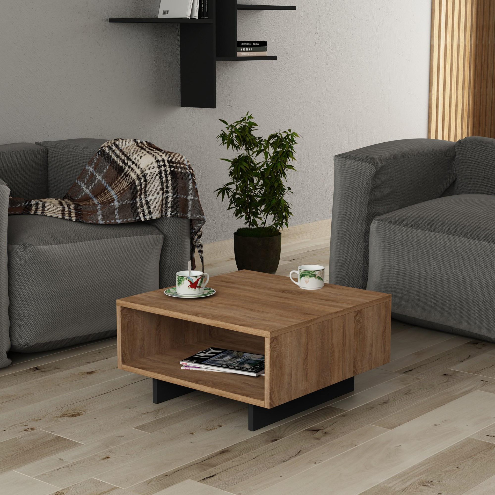 Voir la diapositive 2 : Habitat et Jardin Table basse en bois  hola  - 60 x 60 x 32 cm - chêneanthracite