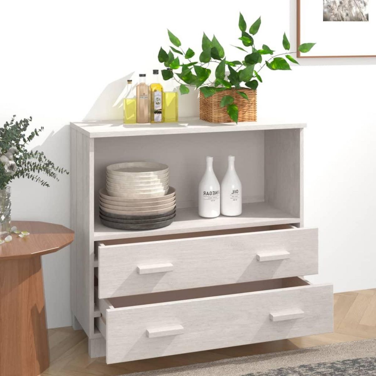 VIDAXL Buffet HAMAR Blanc 85x35x80 cm Bois massif de pin