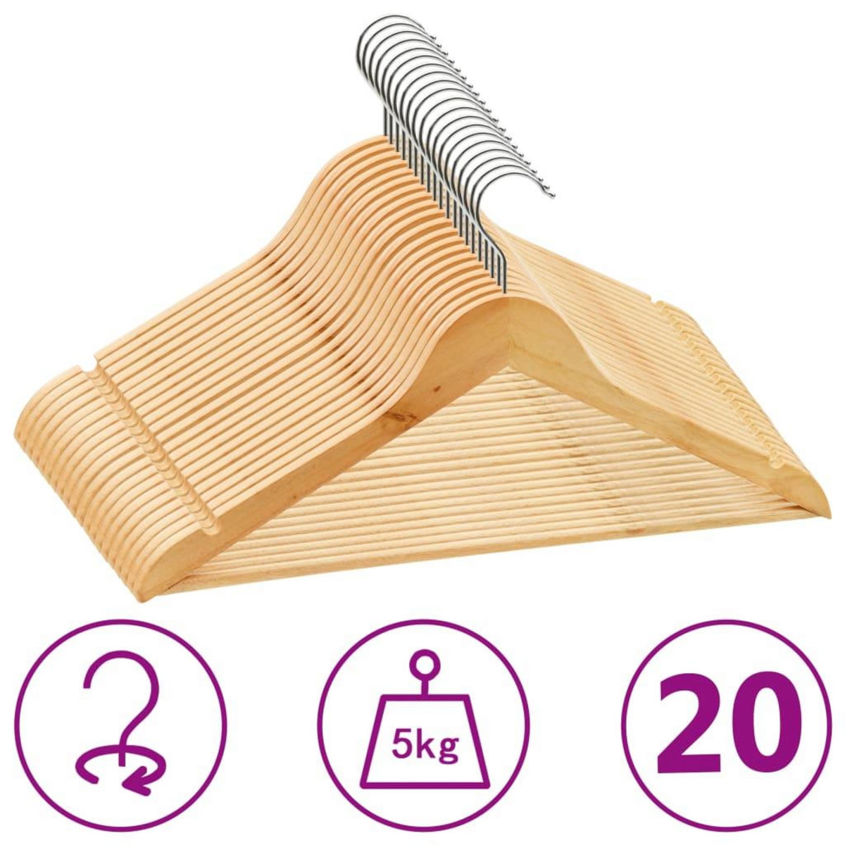 VIDAXL Cintres antiderapants 20 pcs Bois dur