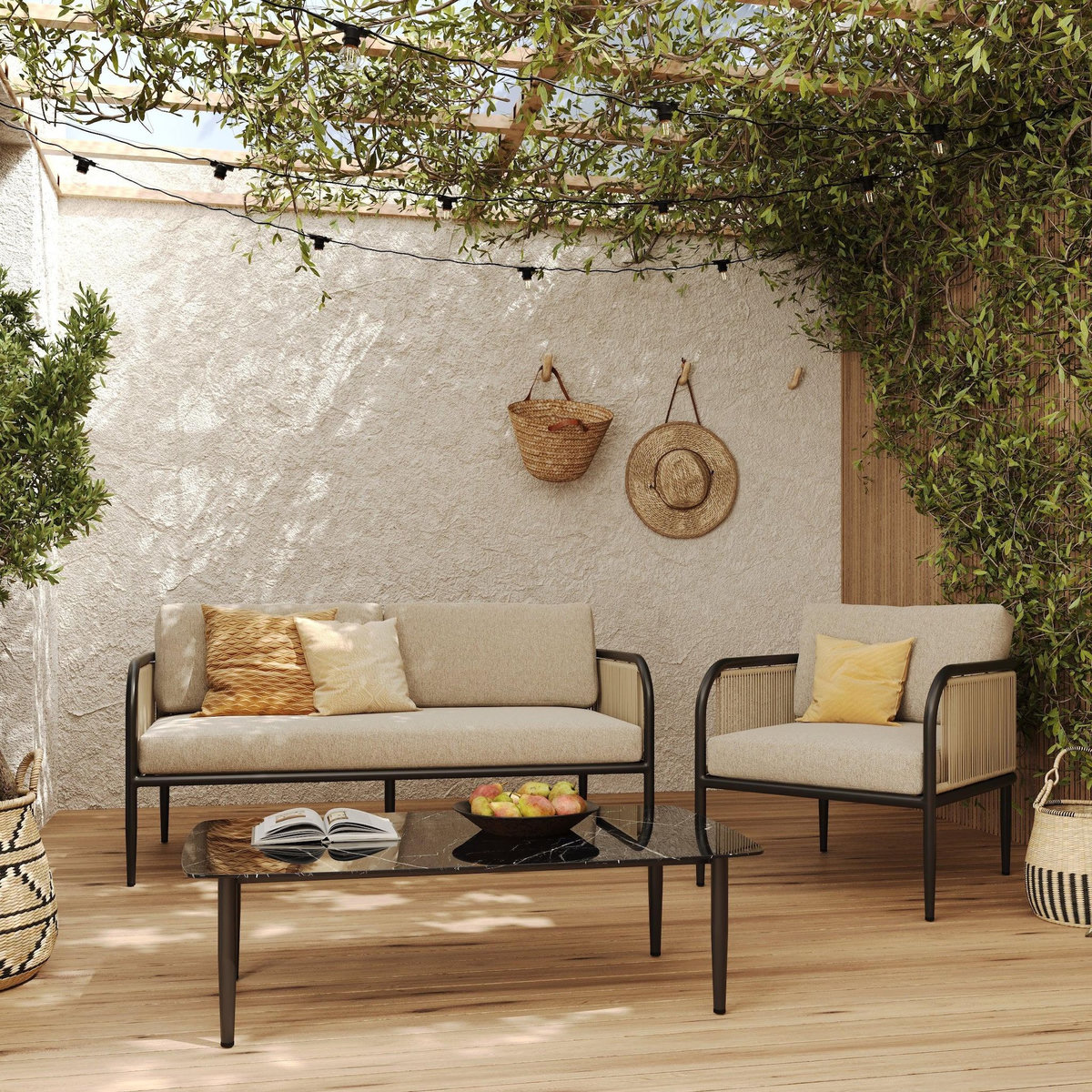 Rendez vous déco Fauteuil de jardin en métal et tissu beige-Wilo