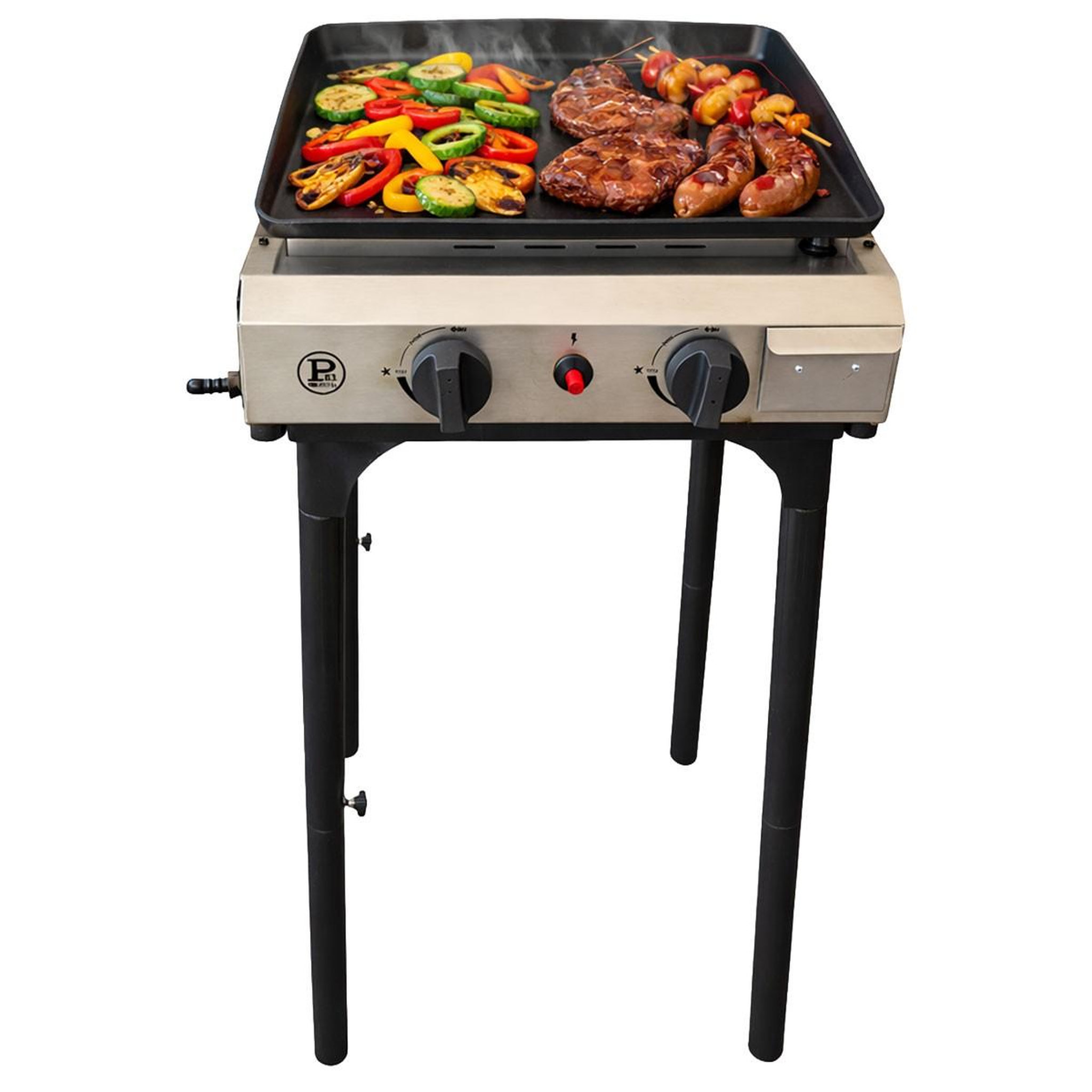 INTEC Plancha à gaz 4800w modulable 3 hauteurs 2 bruleurs allumage piezo - plaque de cuisson céramique 42x36cm intec