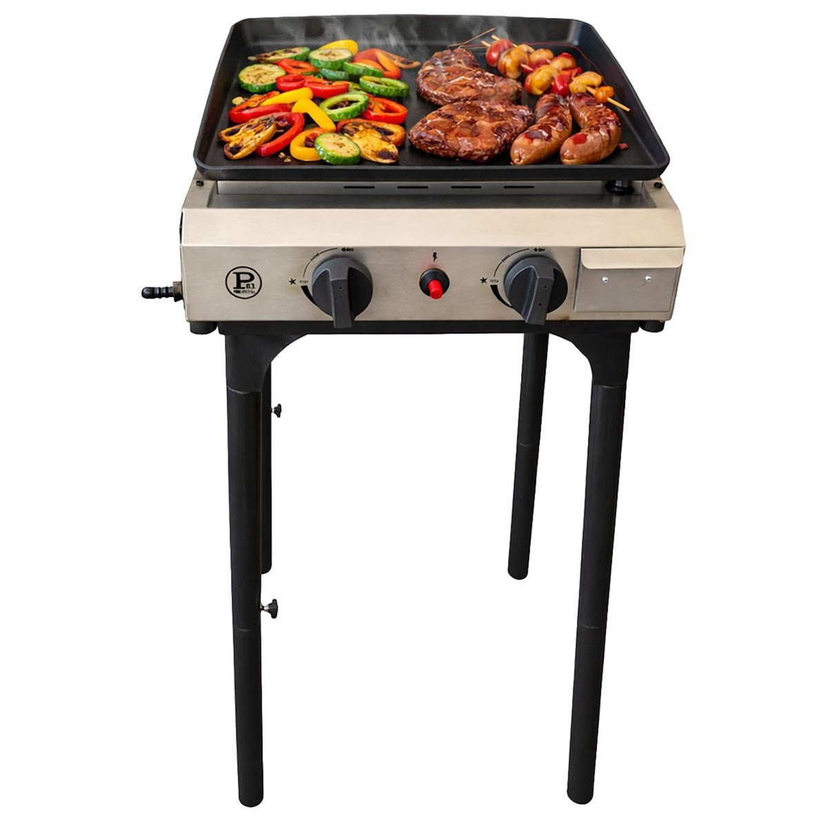 INTEC Plancha à gaz 4800W modulable 3 Hauteurs 2 Bruleurs Allumage Piezo - Plaque de cuisson Céramique 42x36cm INTEC