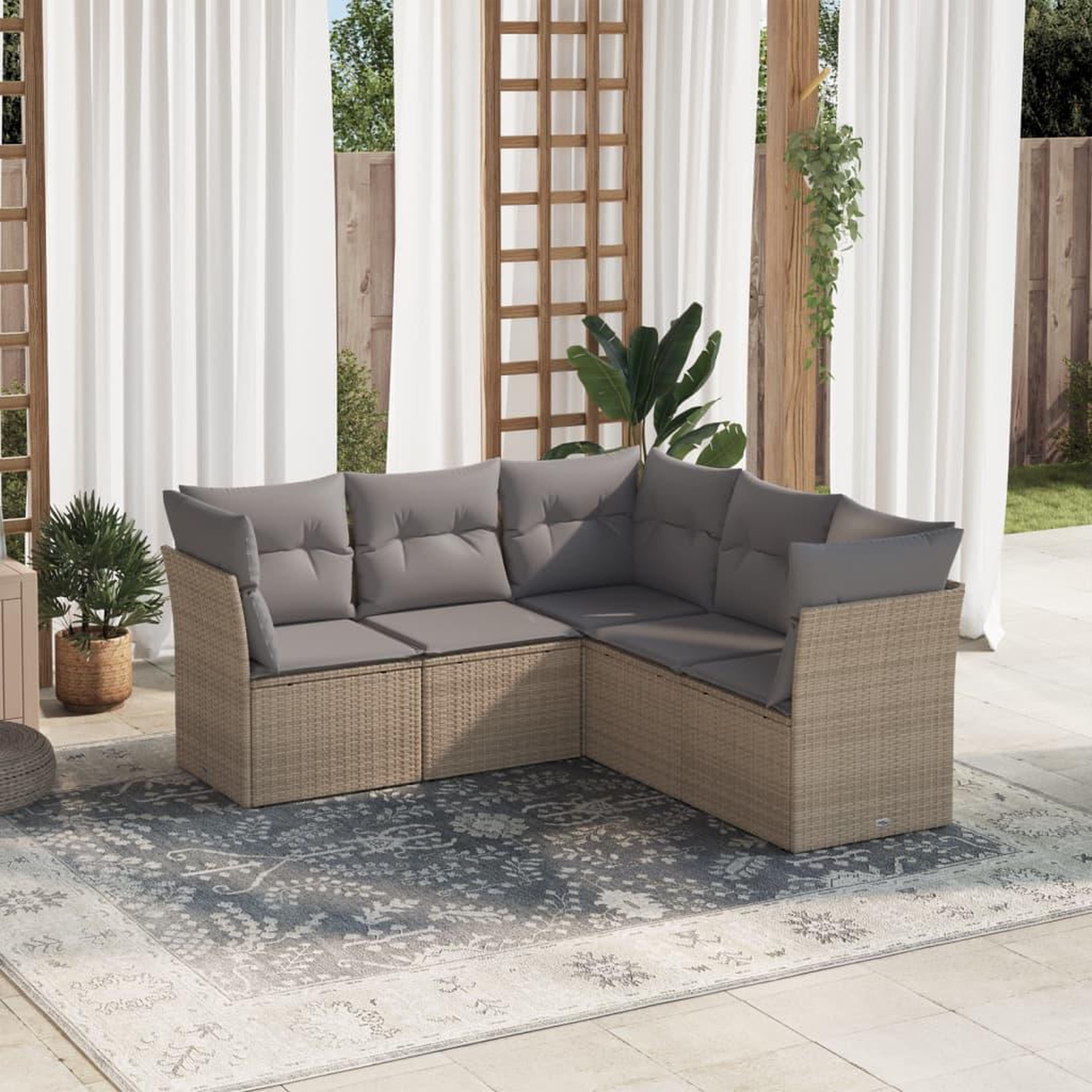 VIDAXL Salon de jardin avec coussins 5 pcs beige resine tressee