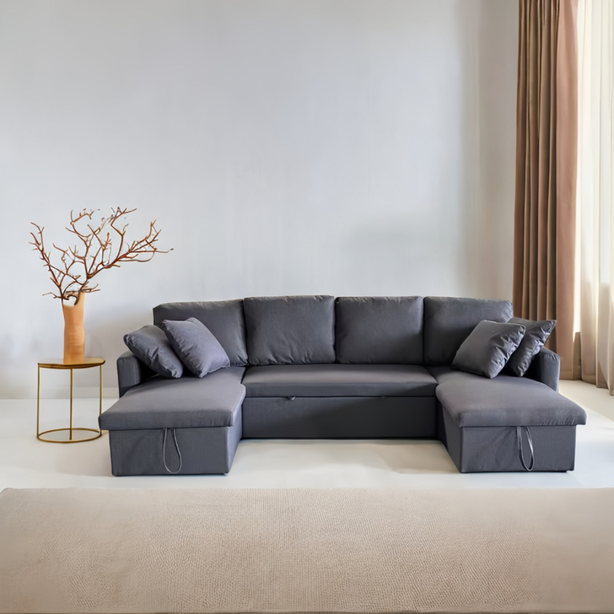 CONCEPT USINE Canapé panoramique convertible avec coffre 4 places en tissu - gris foncé MAHÉ