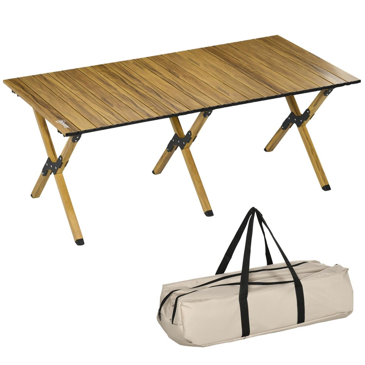 OUTSUNNY Table de camping pique-nique jardin pliable en aluminium avec sac  de transport - dim. 116L x 60l x 45H cm - aspect bois pas cher 