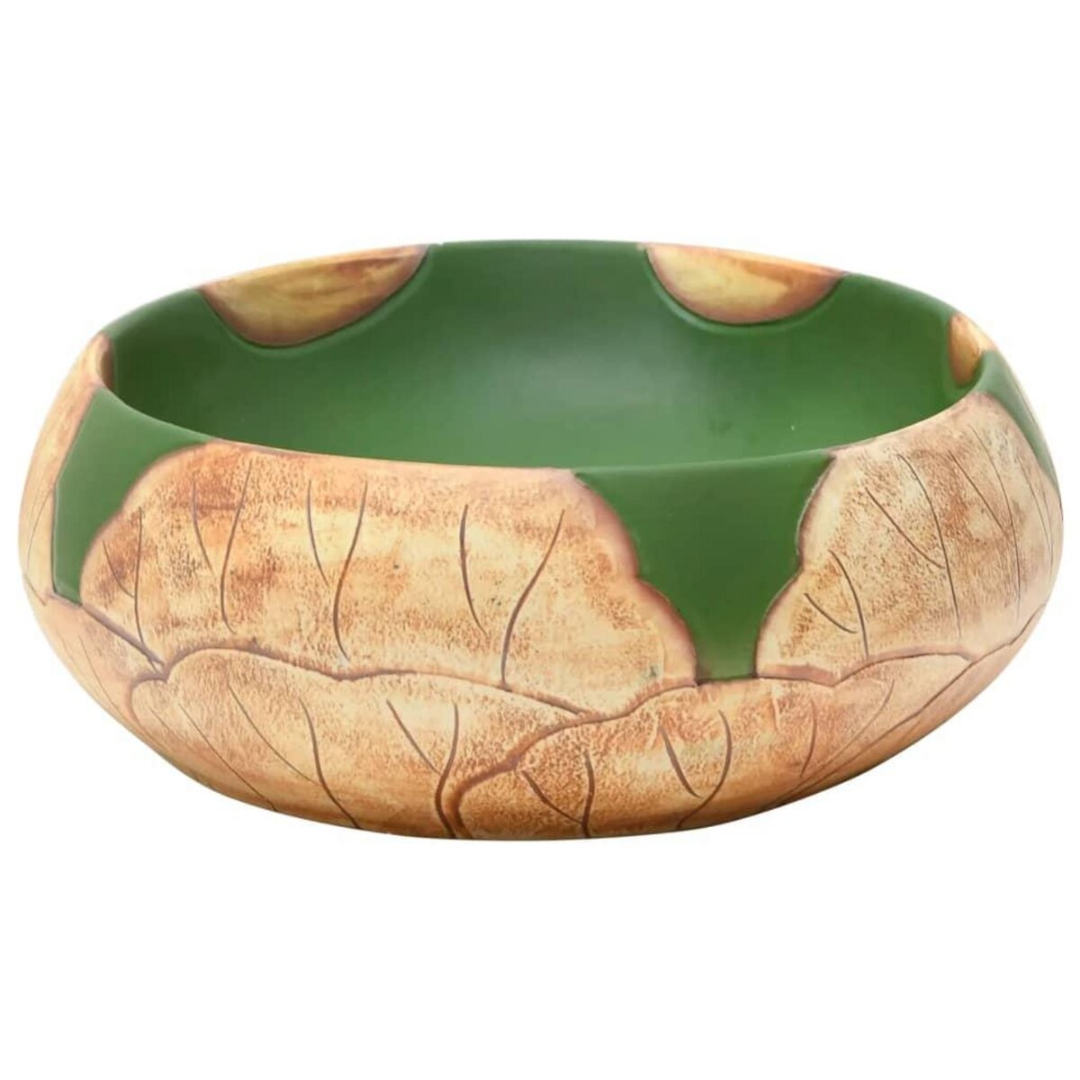 VIDAXL Vasque a poser vert et marron ovale 59x40x15 cm ceramique