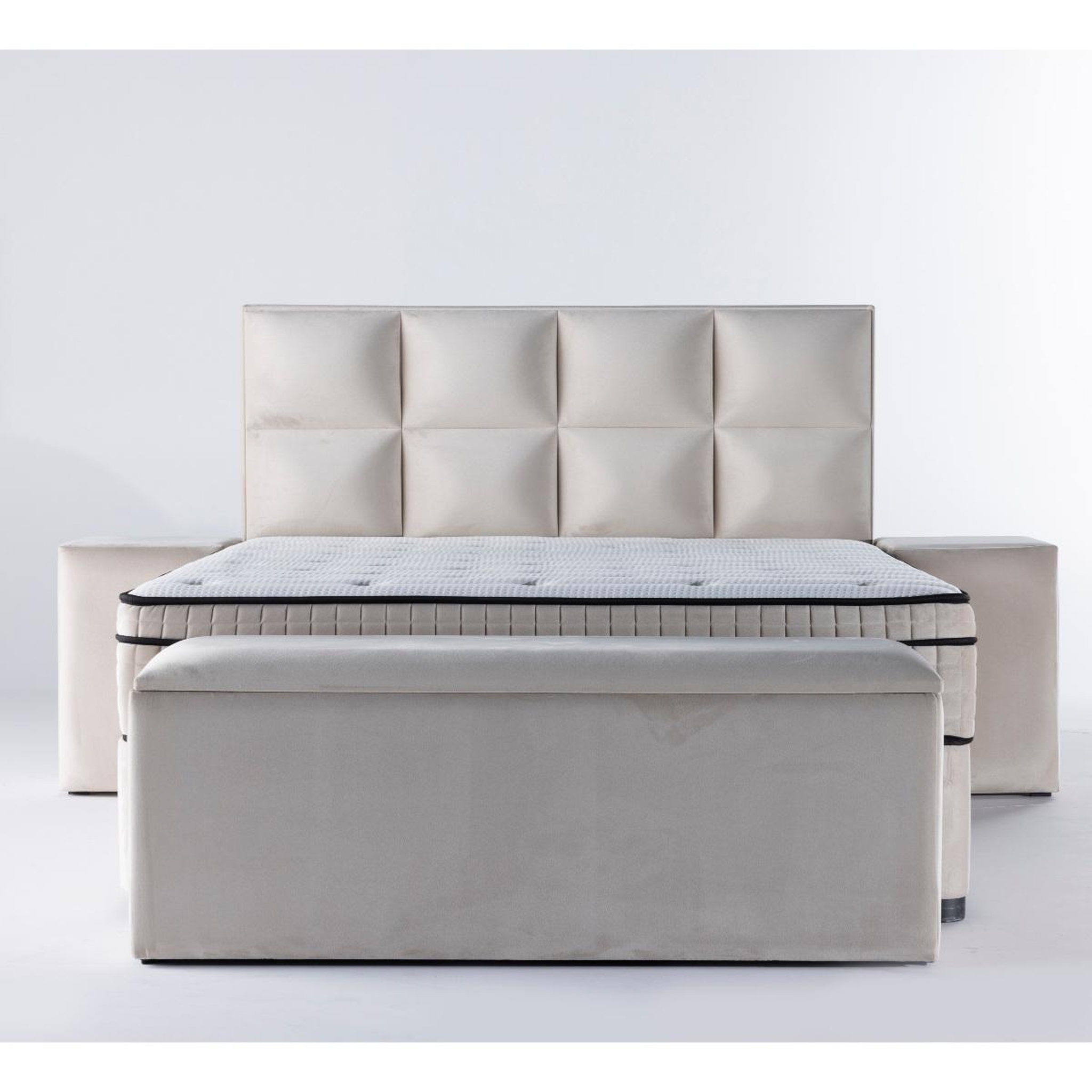 Voir la diapositive 6 : JLC KREATION Lit boxspring coffre 180cm en velours + matelas de 30cm laura