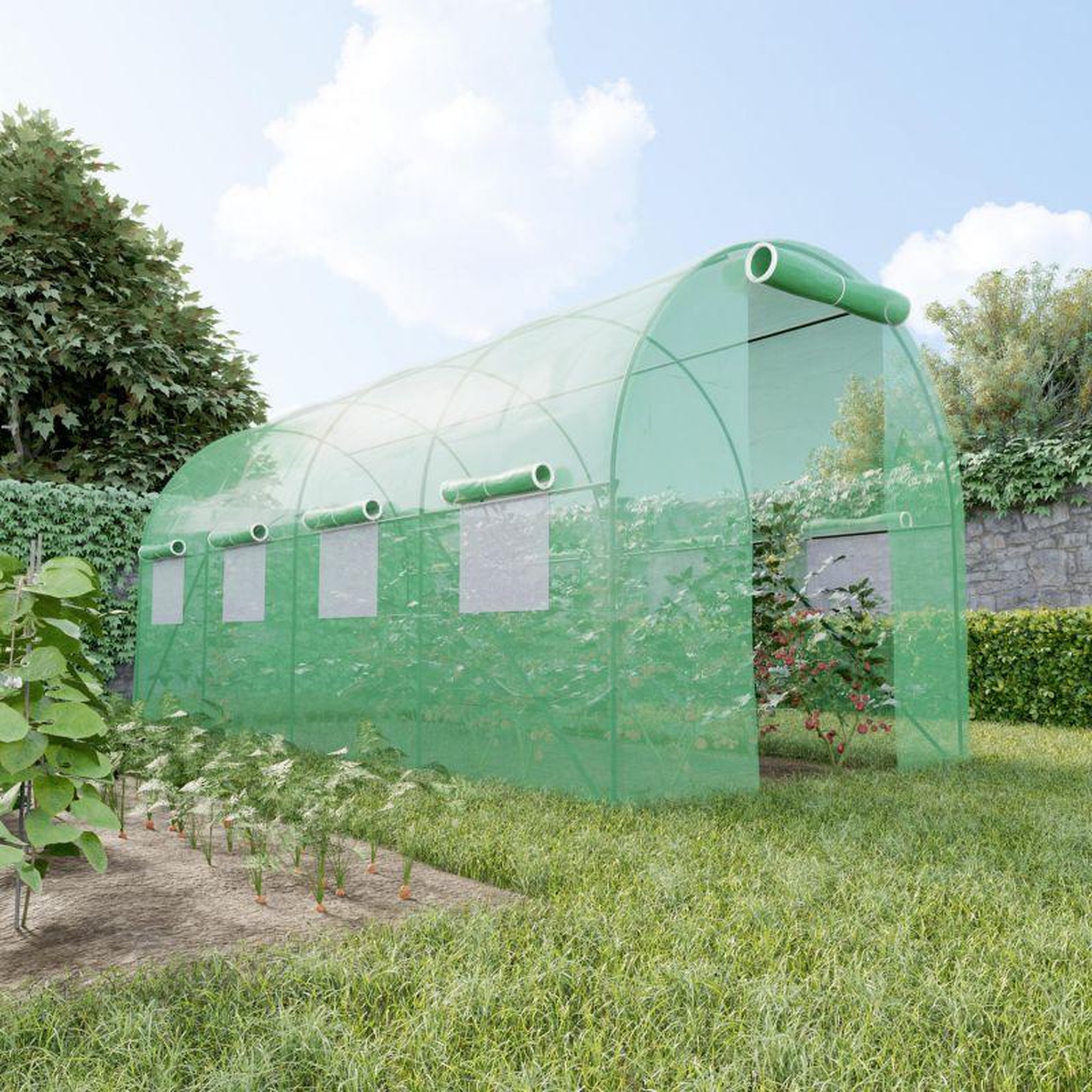 Voir la diapositive 6 : EUROSPEN Serre de Jardin Tunnel 9m² - bâche armée - avec fenêtres latérales et porte zipée