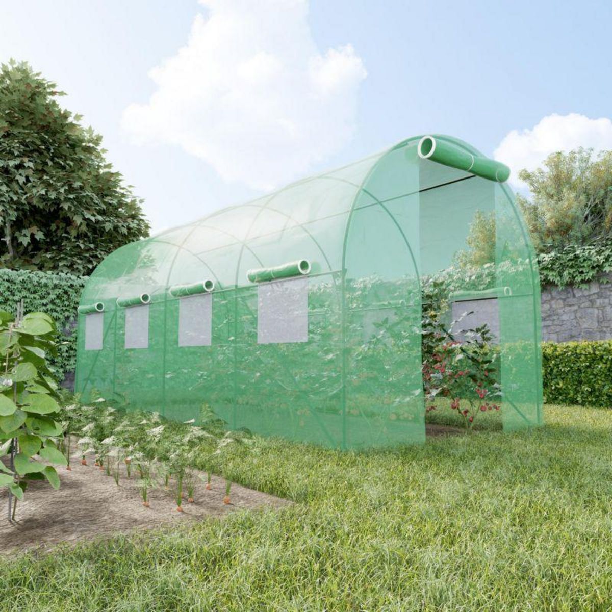EUROSPEN Serre de Jardin Tunnel 9m² - bâche armée - avec fenêtres latérales et porte zipée
