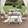 Voir la diapositive 2 : MERAX Salon de jardin 7 places en acier avec table d'appoint, coussins lavables, pieds réglables, beige